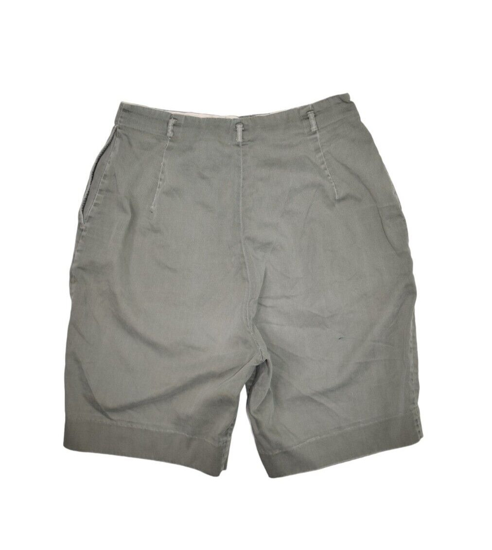 Vintage 70s Shorts Womens 10 28 Pleated High Waist Faded Olive Green Military