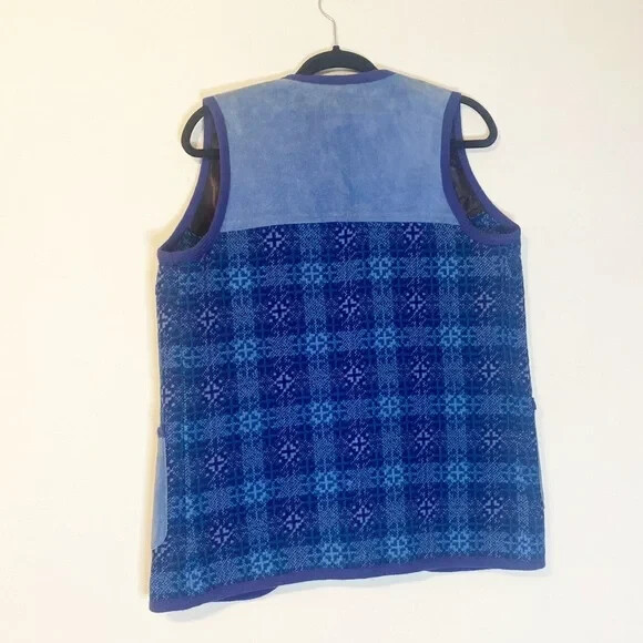 Vintage Welsh Wool Tapestry and Suede Patch Waistcoat Vest Size 40 Blue