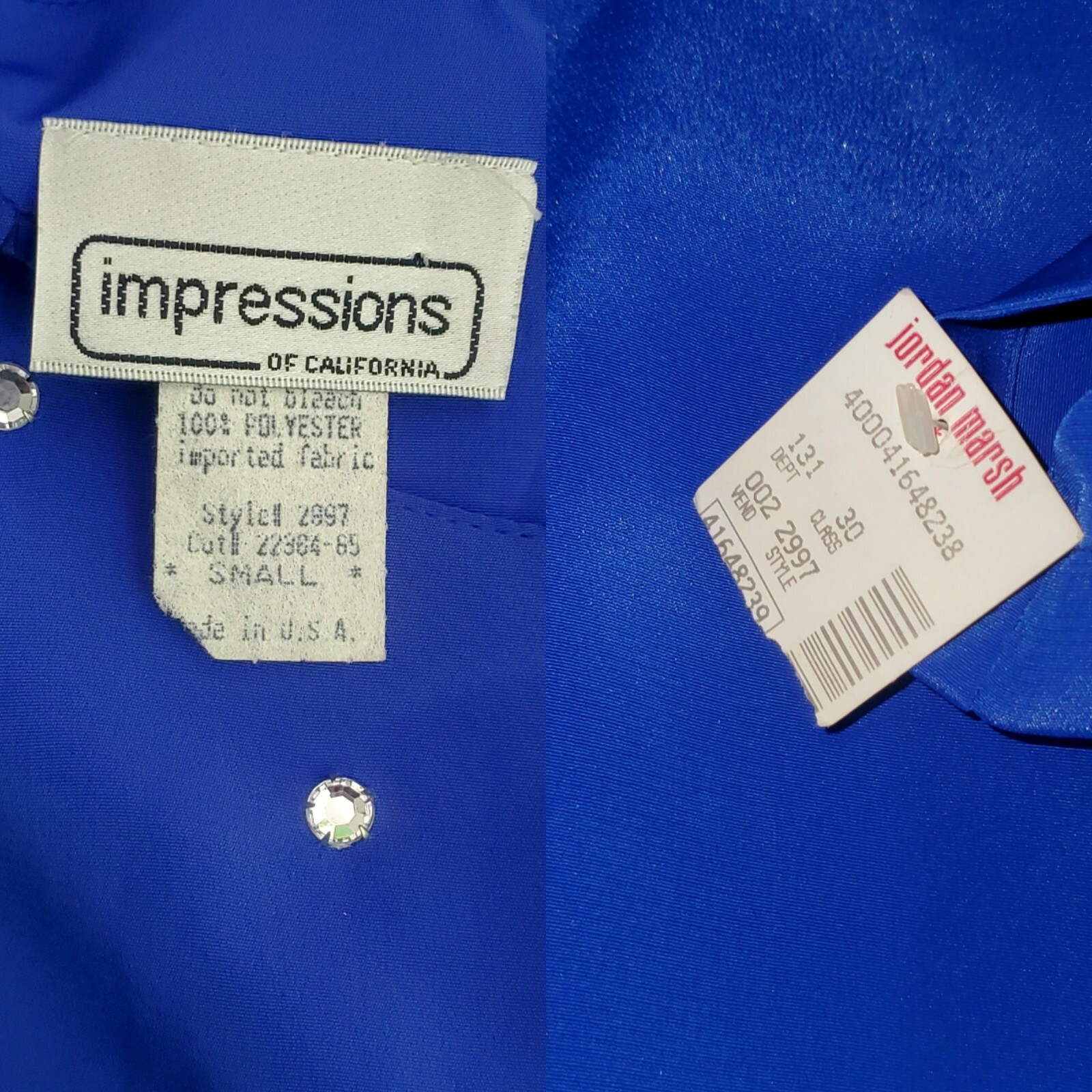 Vintage 1980s BLUE RHINESTONE BLOUSE Impressions of California Jordan Marsh Glam