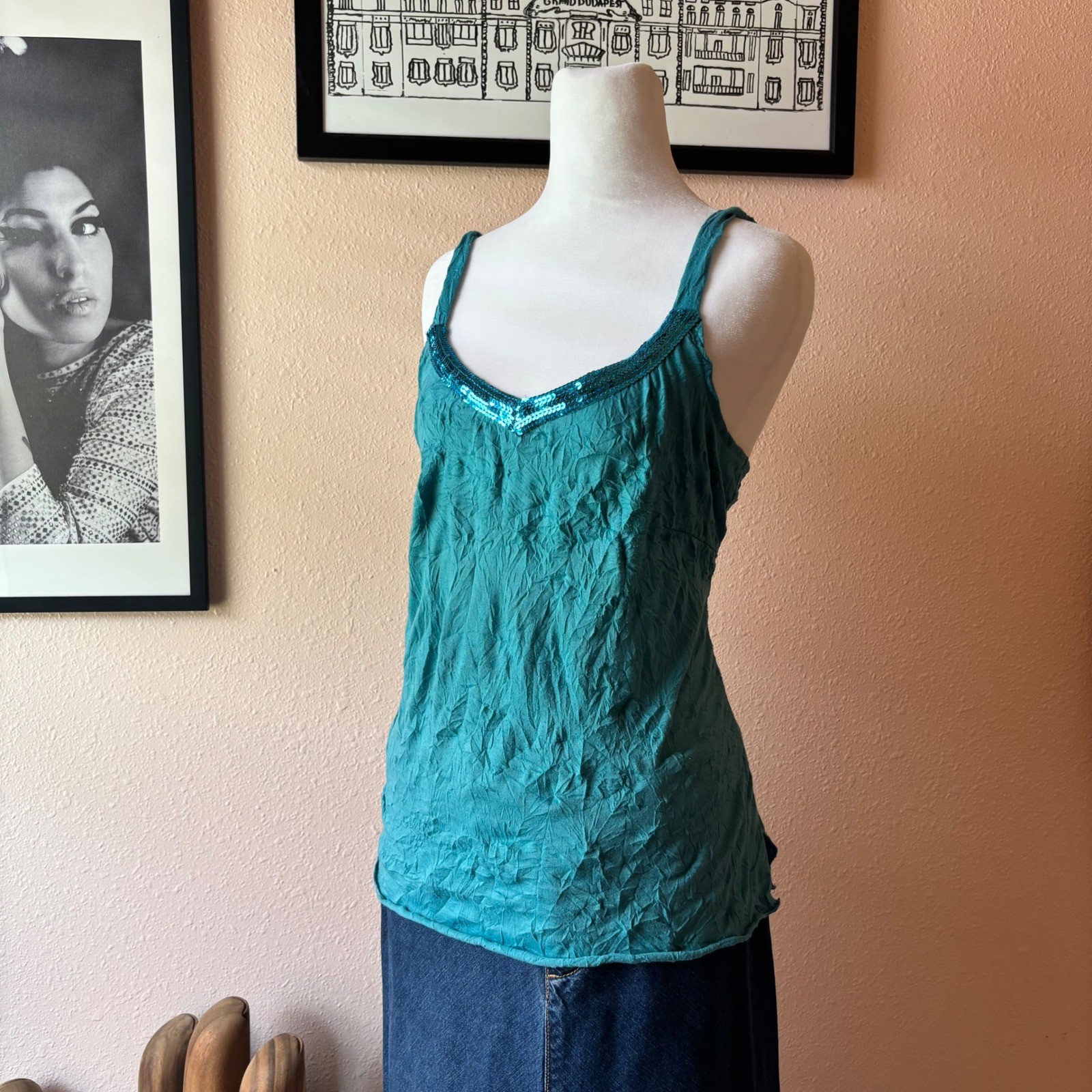 Vintage 90s / 2000s Teal Sequined Fairy Blouse