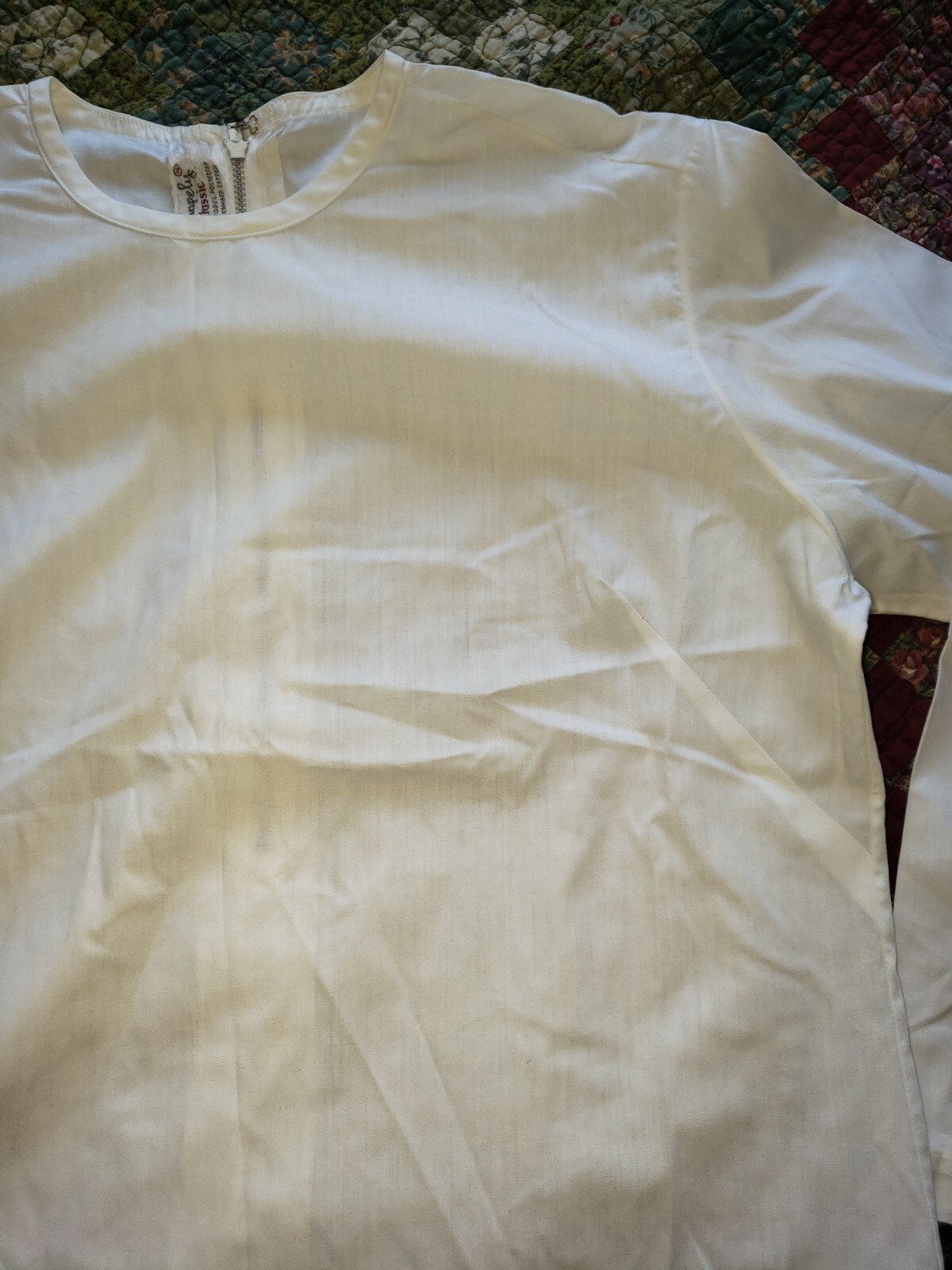 Vintage Shapely Classic White Zip Back Shirt,Unique Look, Layering Piece? Decent
