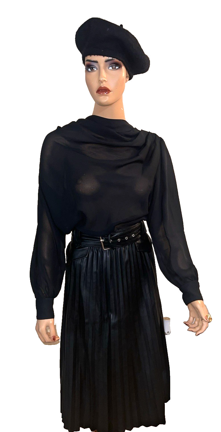Vintage Sheer Black Blouse w/ High Button Neck Goth Lolita Small US 6 EU 36