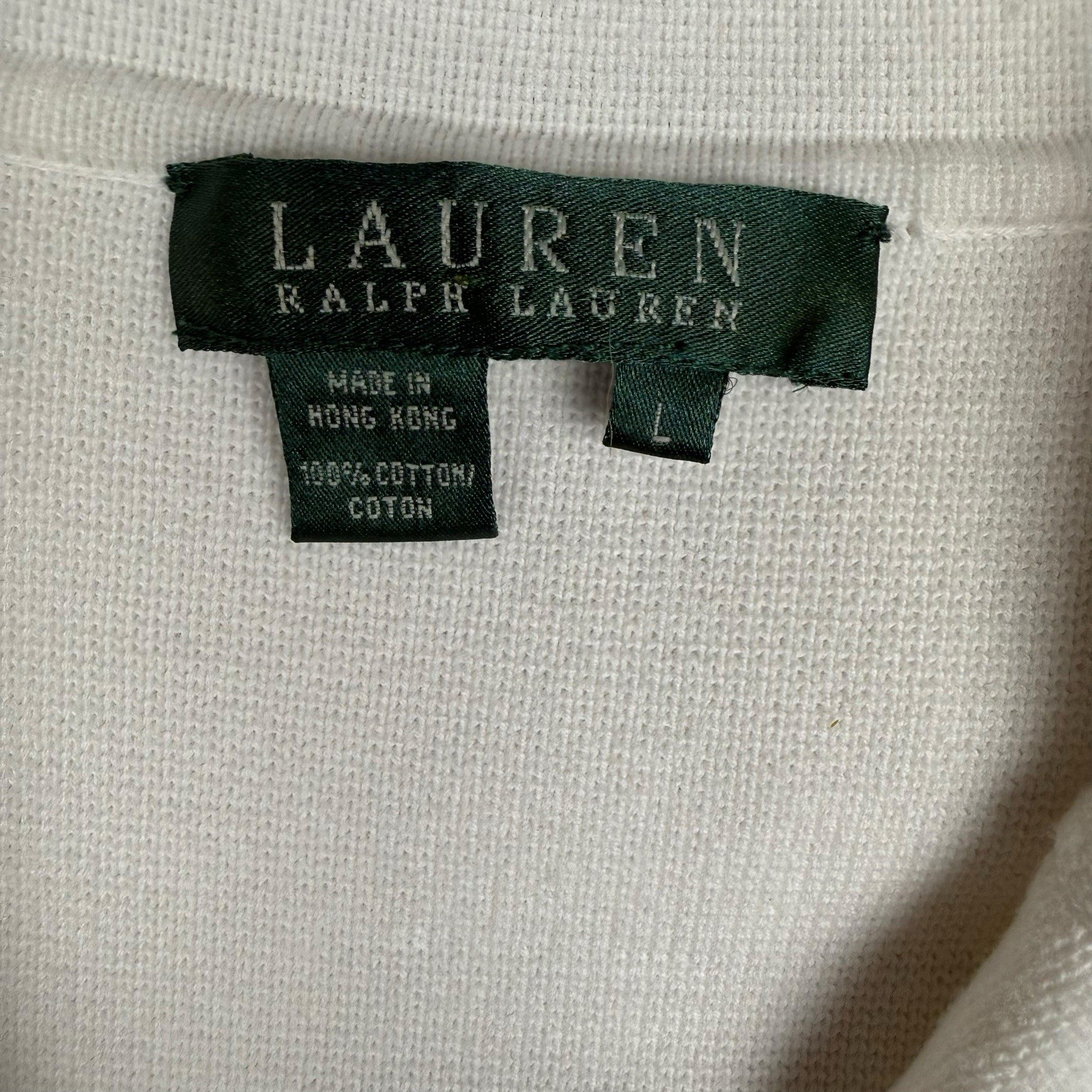 VTG Lauren Ralph Lauren L* Ivory Cotton Knit Blazer Cardigan Jacket Hong Kong