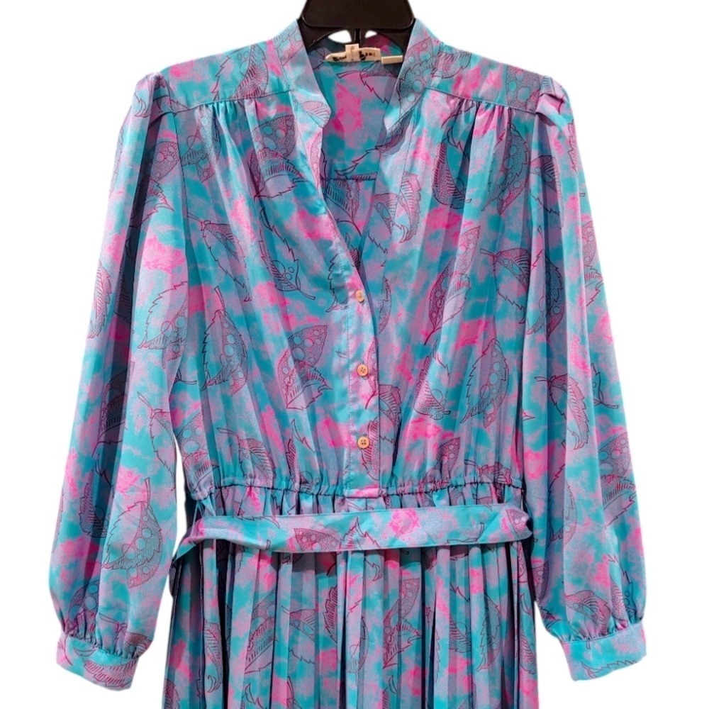 Vintage 90s Schrader Sport New York Blue Purple Pleated Button Dress Size 12