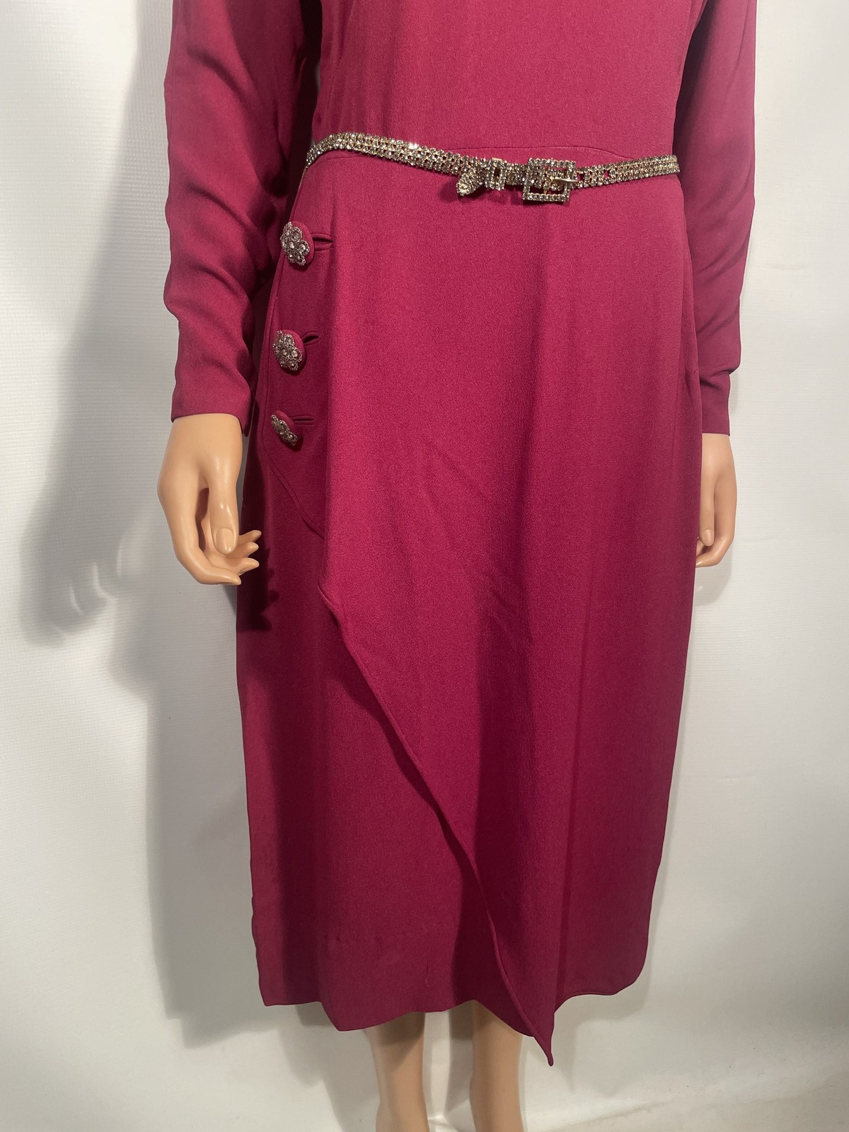 Vintage 1940’s Burgundy Rayon Crepe Dress Size S/M