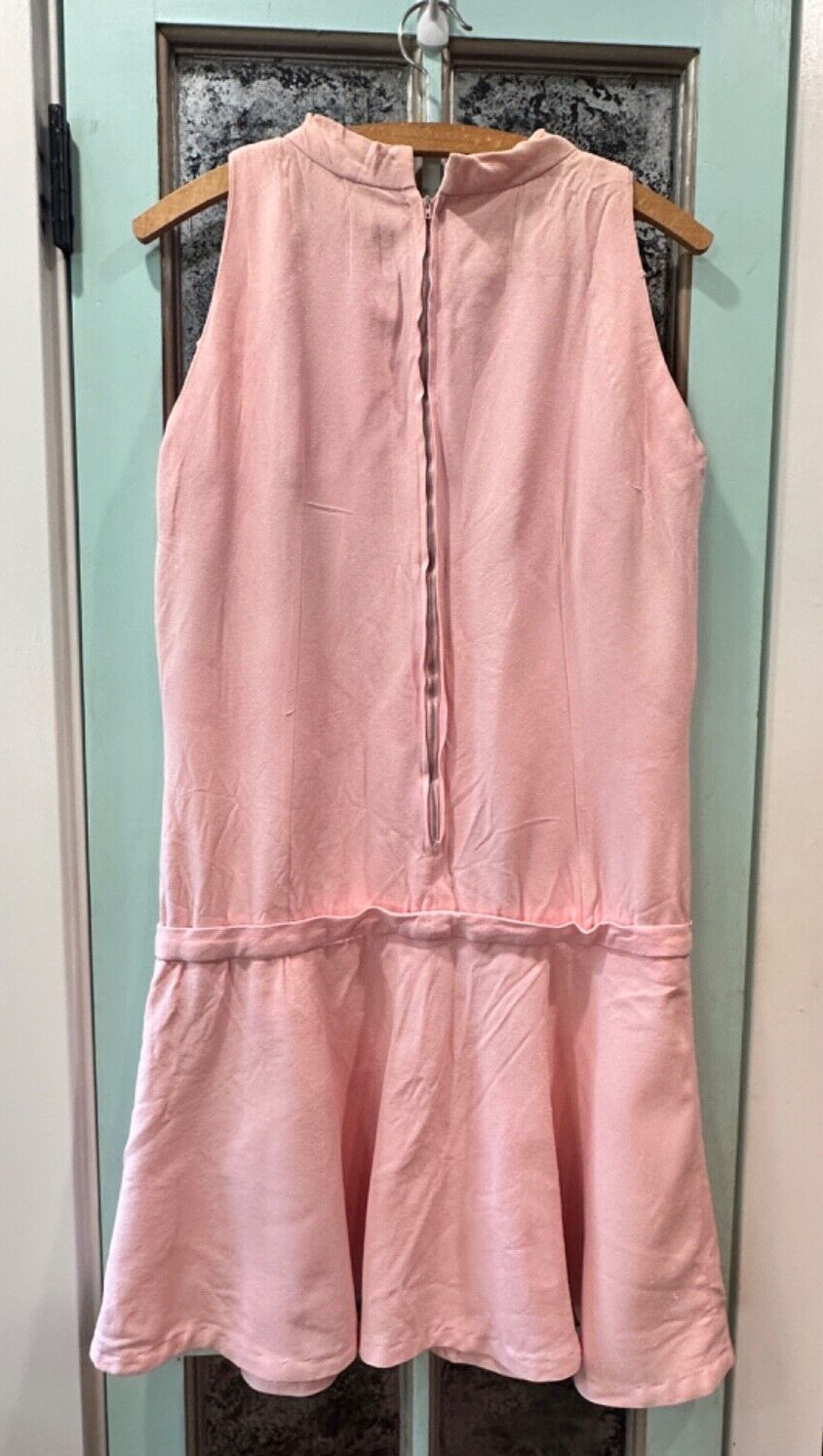 Vintage 70s Pink Drop Waist Dress S/M Handmade Sleeveless Sparkle Mod Coquette