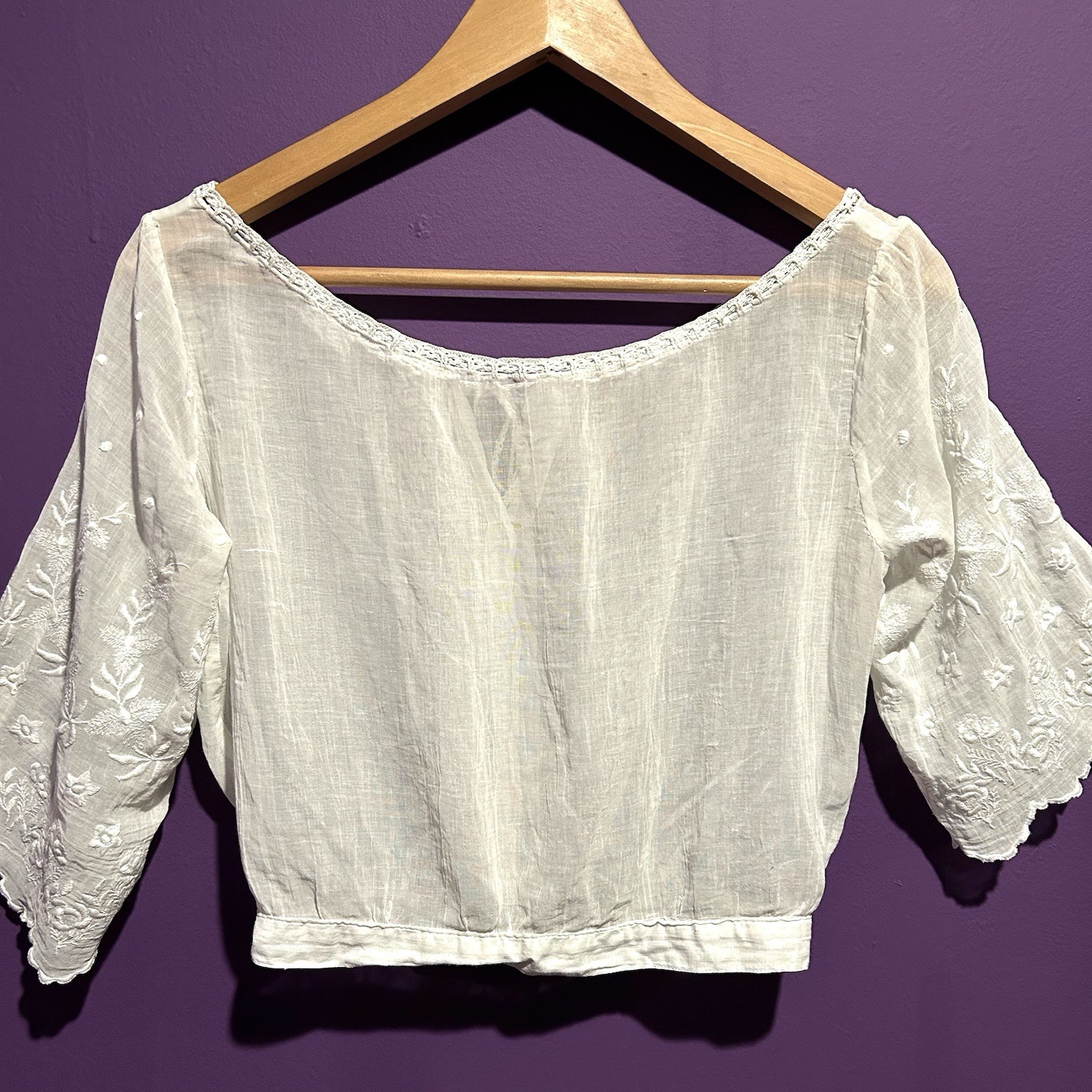 Antique Edwardian 1900s White Cotton Lawn Blouse Shirtwaist Embroidered Crochet