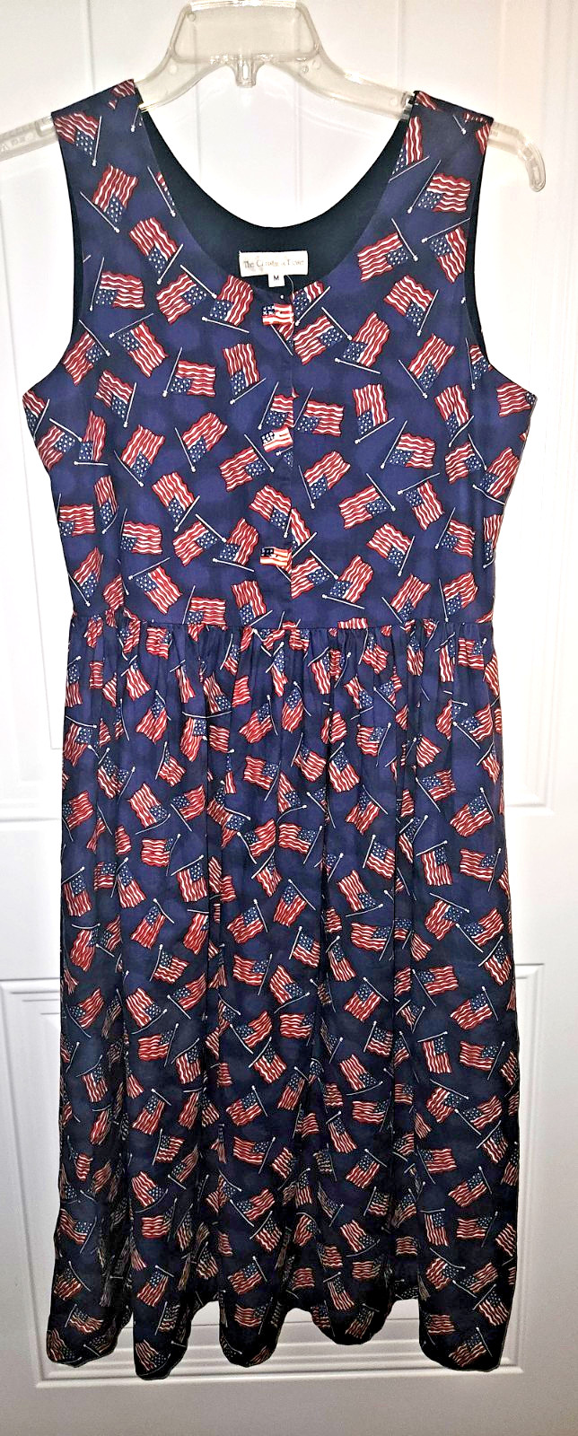 Vintage Holiday Patriotic Flag Teacher Jumper Overall Dress Size Medium-80’s
