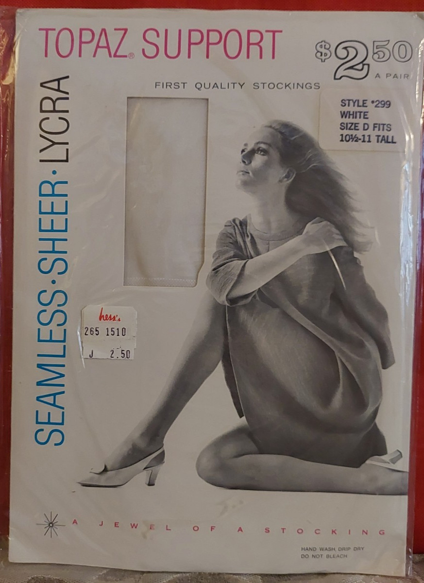 Vintage Pantyhose Topaz Support Stockings Color White Size Tall BFRIP2