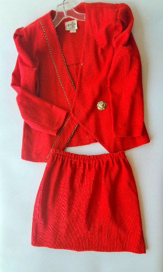 Vintage 90’s – Linda Hutley -Red Color Blazer & Skirt-Designer Jeffrey and Dara