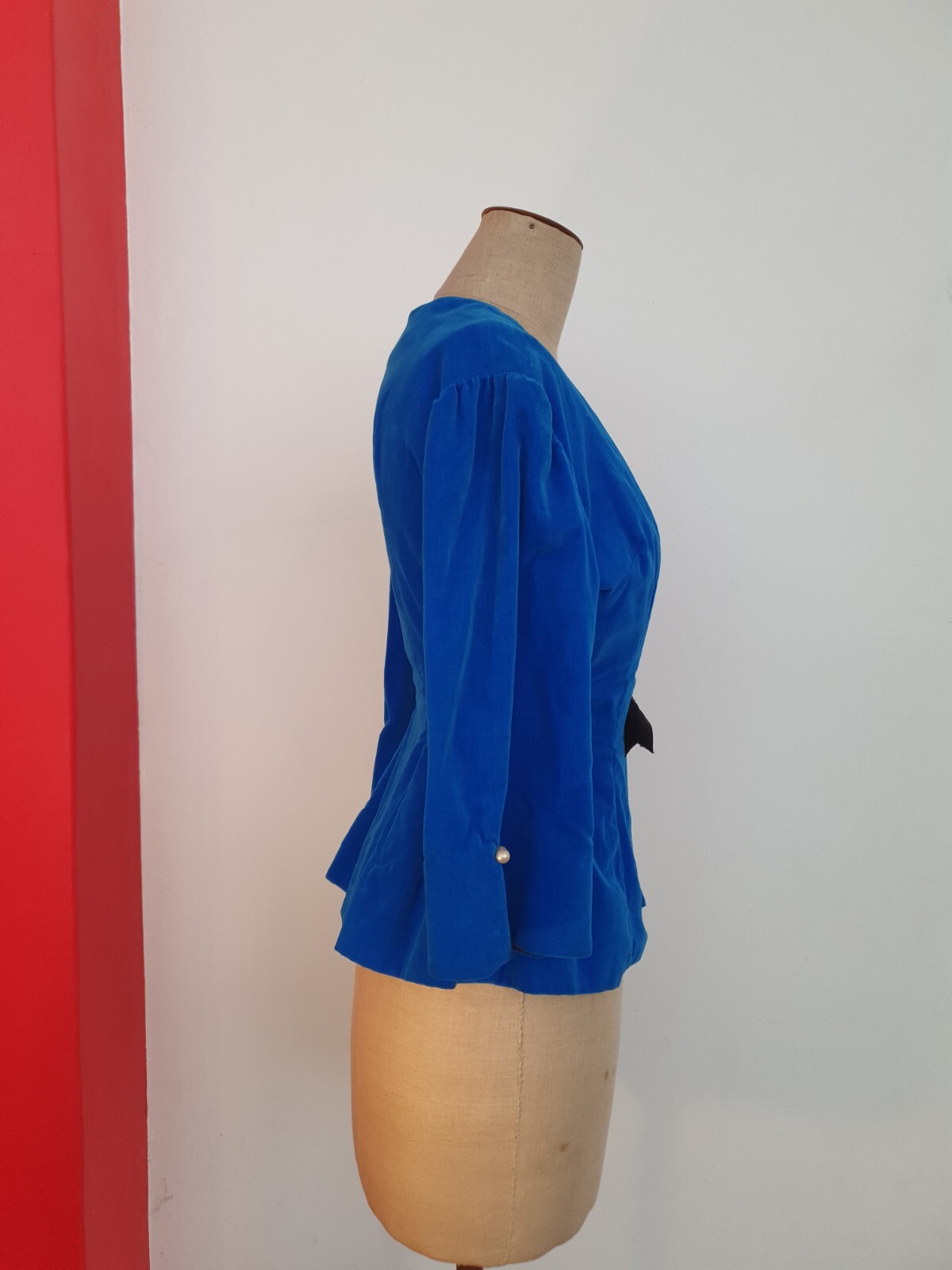 VINTAGE Velvet Jacket XS-S Royal Blue Medieval Costume Dirndl Traditional / 50s