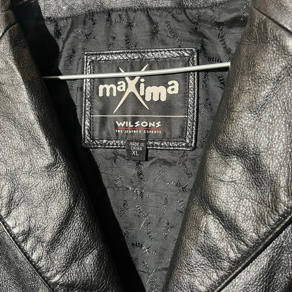 Vintage 90s Wilsons Leather Maxima Black Leather Jacket Button Front Womans XL