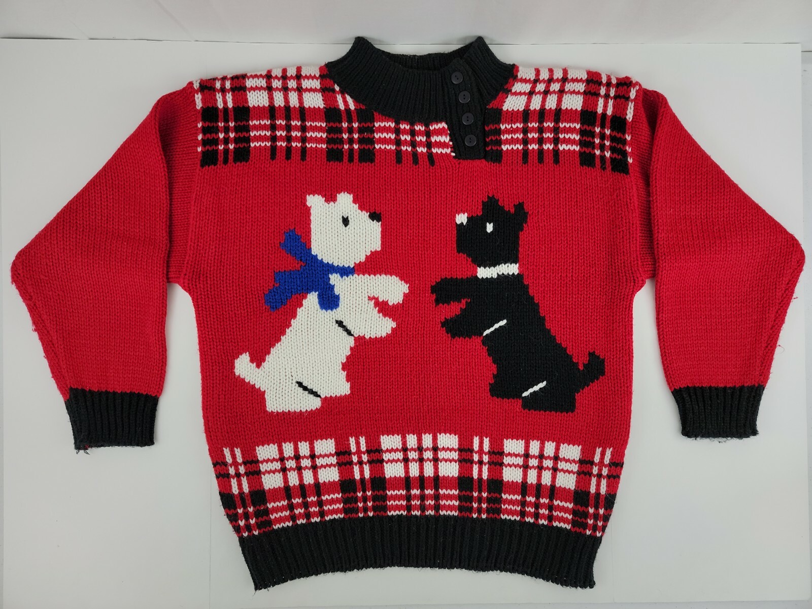 Vtg Hasting & Smith White Westie & Black Scottie Dog Scottish Terrier Sweater L