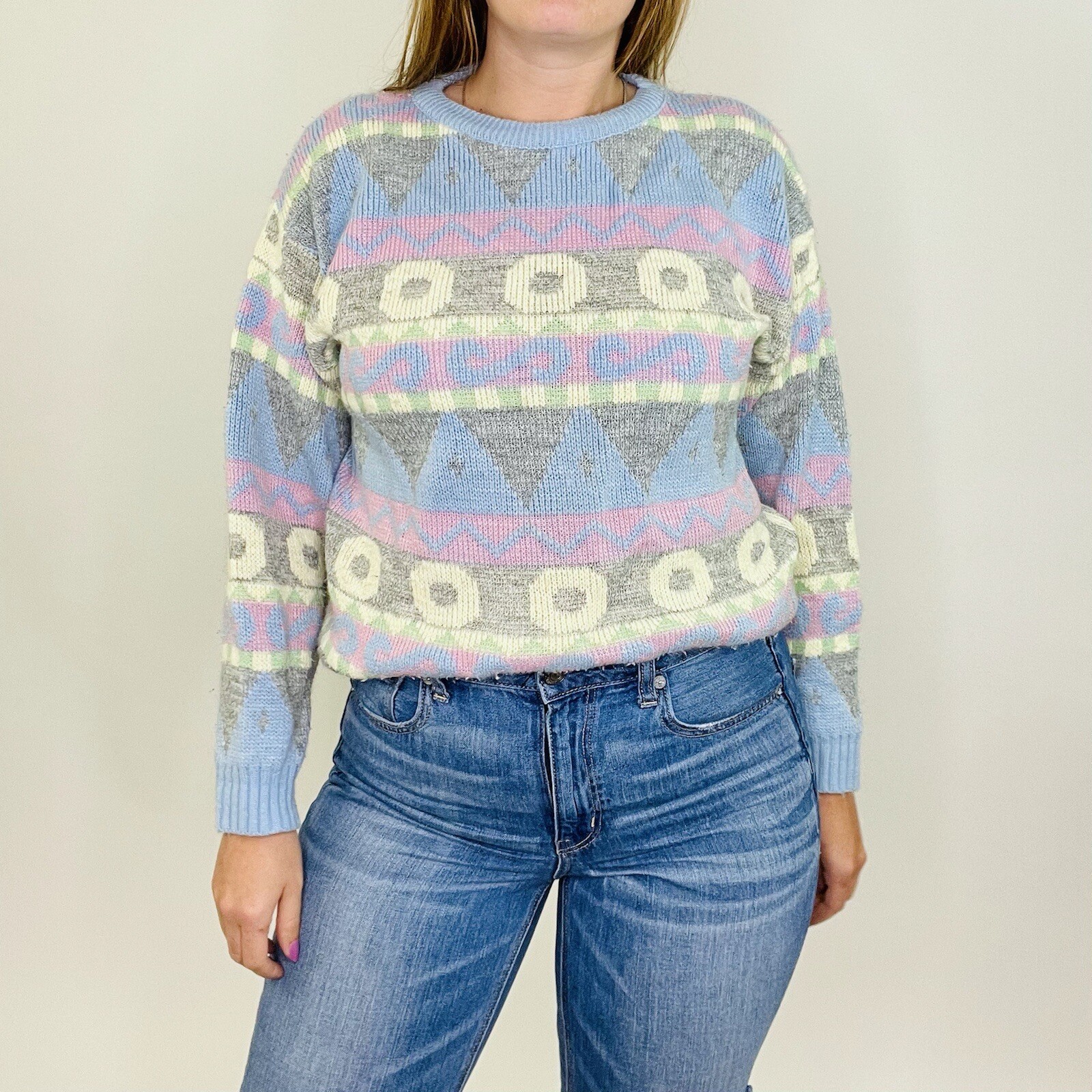 Vintage 80s Gotham Psychedelic Tribal Pastel Pullover Sweater Small Womens