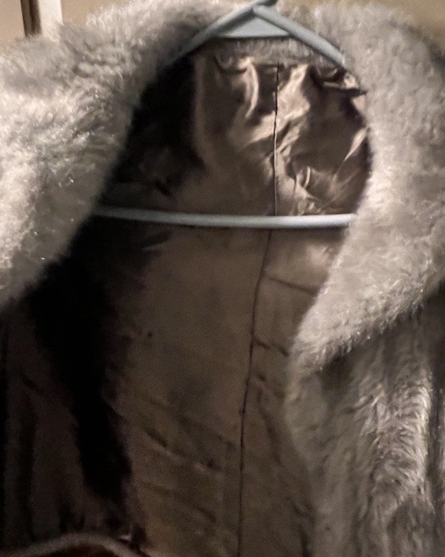 Vintage 1960s Sears Fashions Gray Faux Fur Cape Shawl Coat Brocade Lined Size L