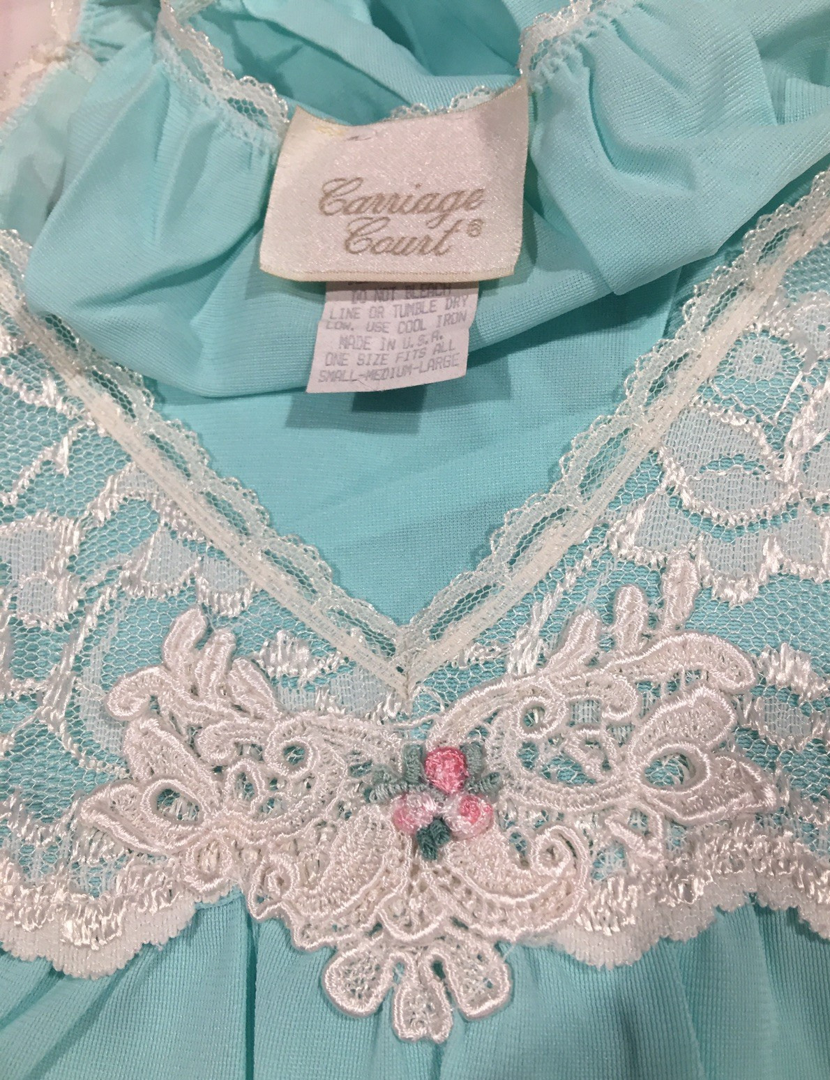 Vtg Carriage Court Full Bust Sweep Nylon Nightgown S M L