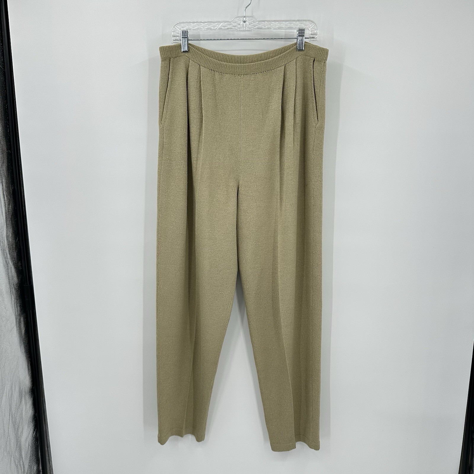 vintage HELEN HSU NY 2 piece knit pant set cardigan jacket XL tan 90s relaxed