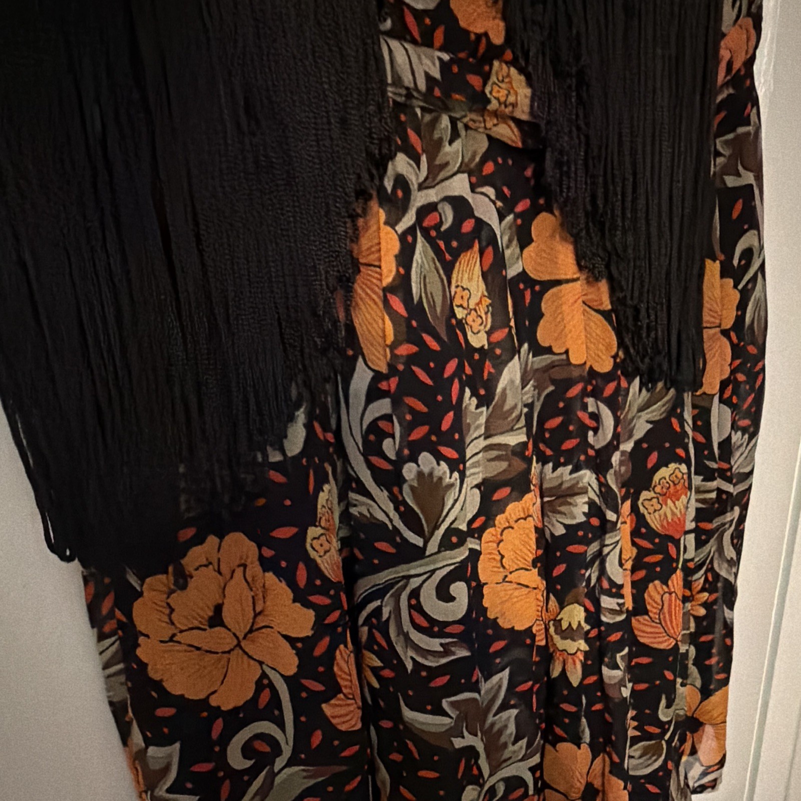 We The Free Floral Fringe V-Neck Short Sleeve Tie Dress