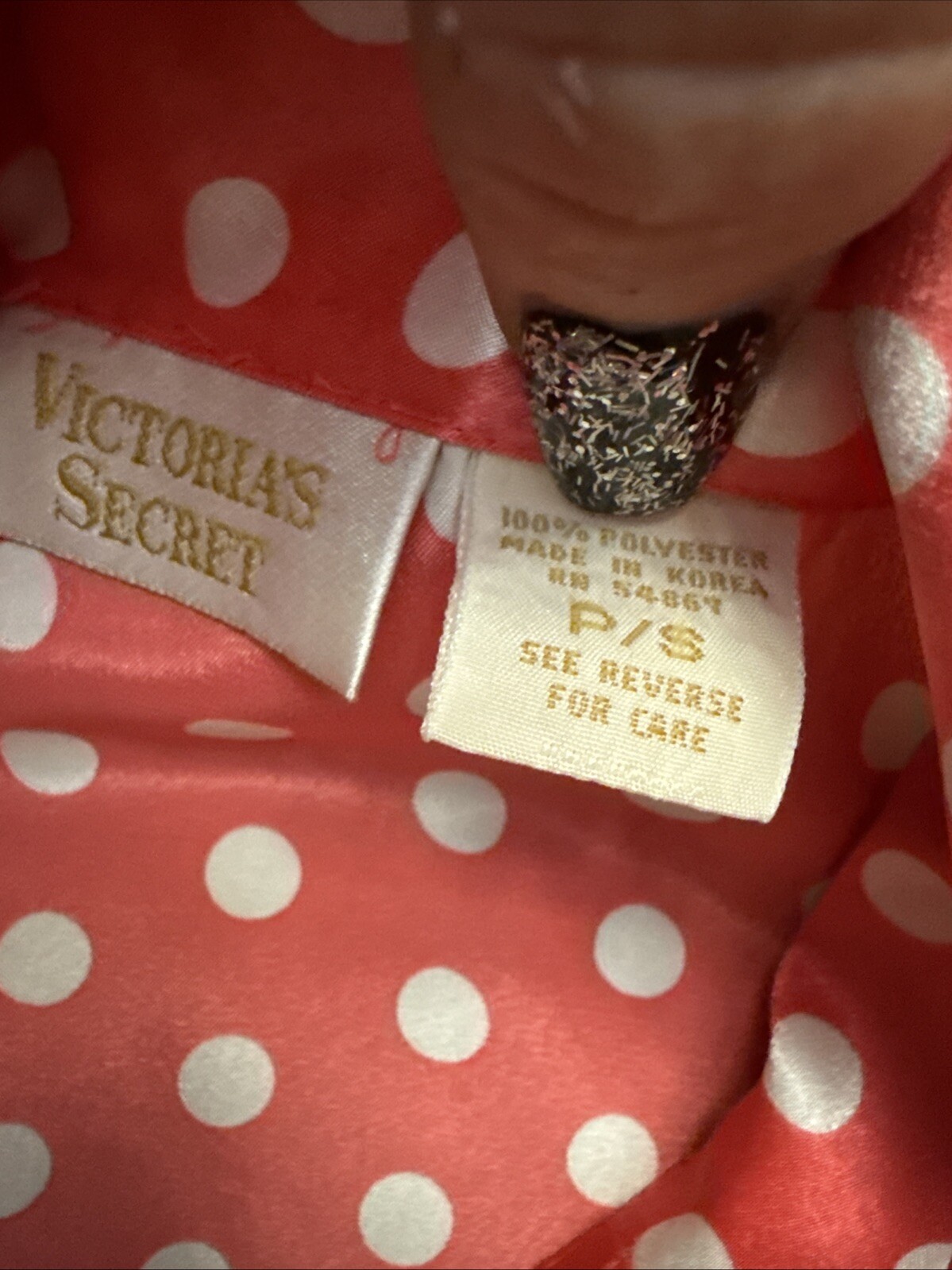 VTG Victoria’s Secret Gold Label Polka Dots Pearl Buttons Sleep ShirtSZ P/S 6b