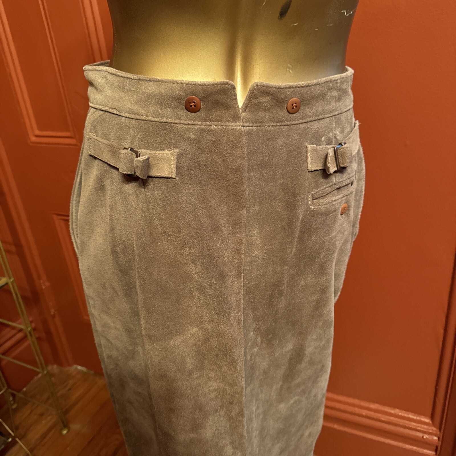 Ralph Lauren Country Brown Long Suede Western Skirt 12 Pockets 4 Pockets