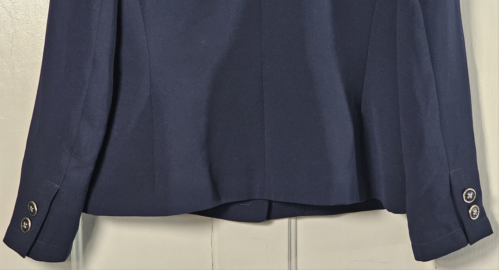 VTG Kasper 2 Piece Suit Women’s 10 Navy Blue Jacket Skirt Fancy Buttons Career