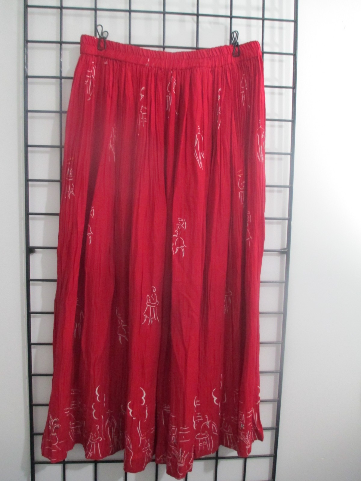 VINTAGE STONEBRIDGE / USA 🌸 1X==CRINKLED RED PRINT / PULL ON / MAXI SKIRT