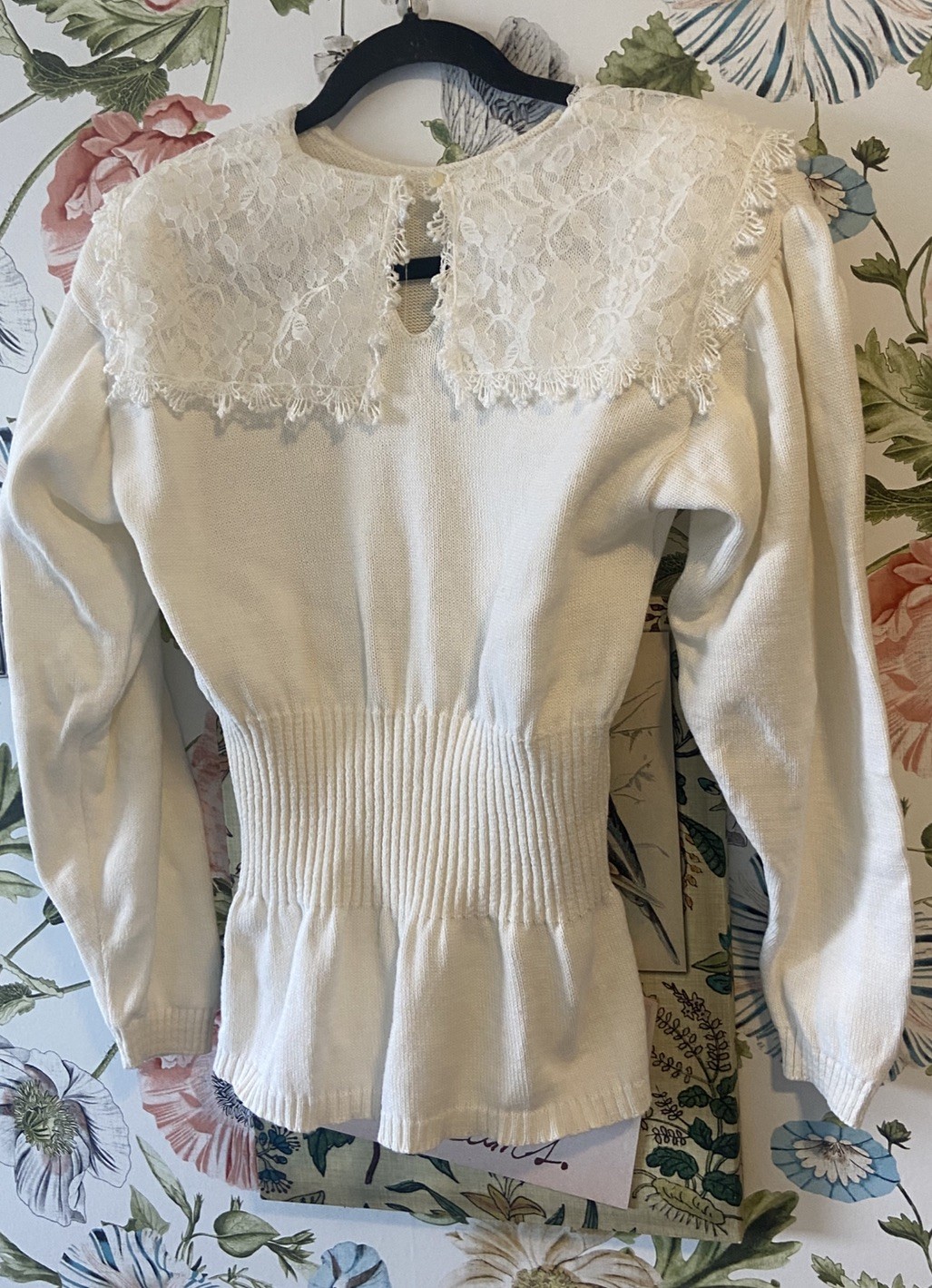 Vtg Gunne Sax Two Piece Sweater Dress Suit Cream Lace Collar Top Med Sk Sm READ