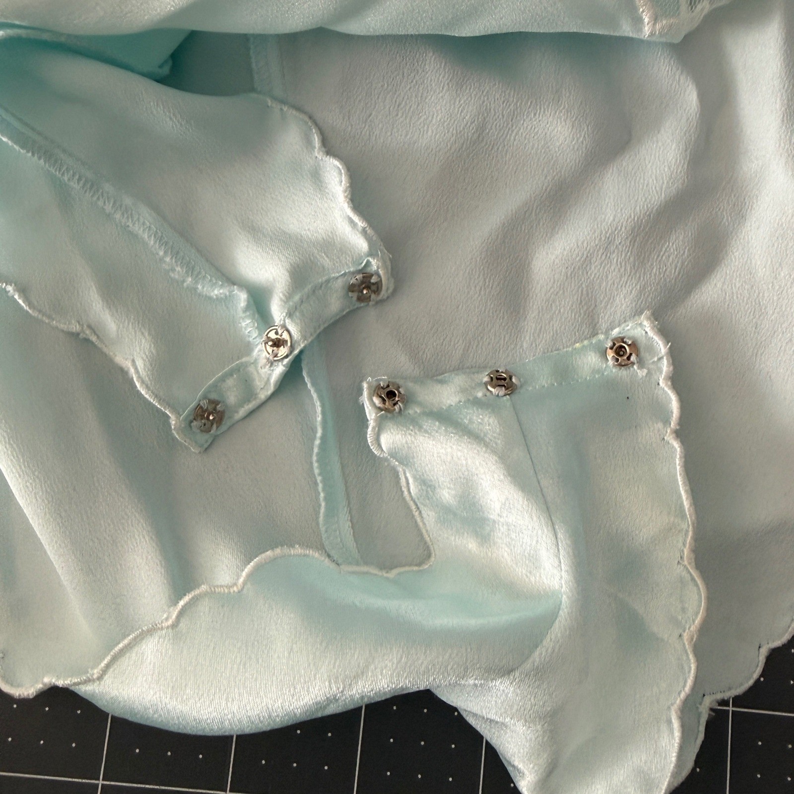 VTG Coquette Blue Satin Lace Teddy Floral Scalloped S/M Retro Bridal Soft Girl
