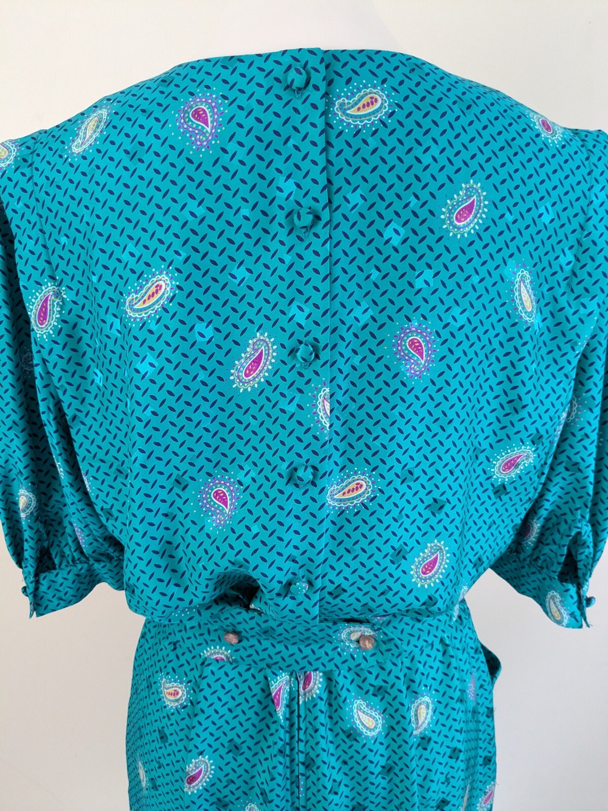 90s Maggy London 100% Silk Day Dress Jewel Tone Teal Classic Old Money Secretary