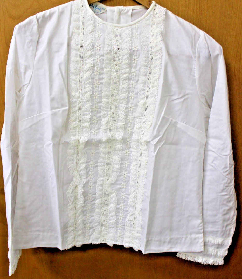 Vintage NOS Judy Bond White Lace Embroidered Blouse Sz. 14/34 Cotton Dacron