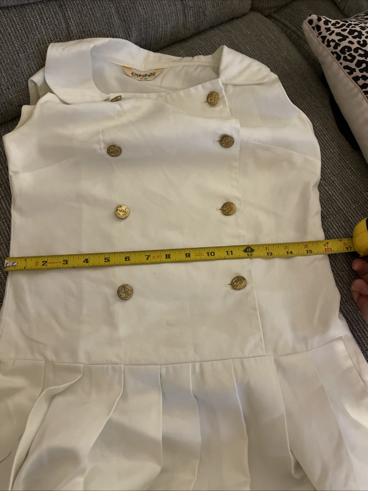 Vintage Thermo Jac Nautical Sailor Dress White Gold Button Pleated