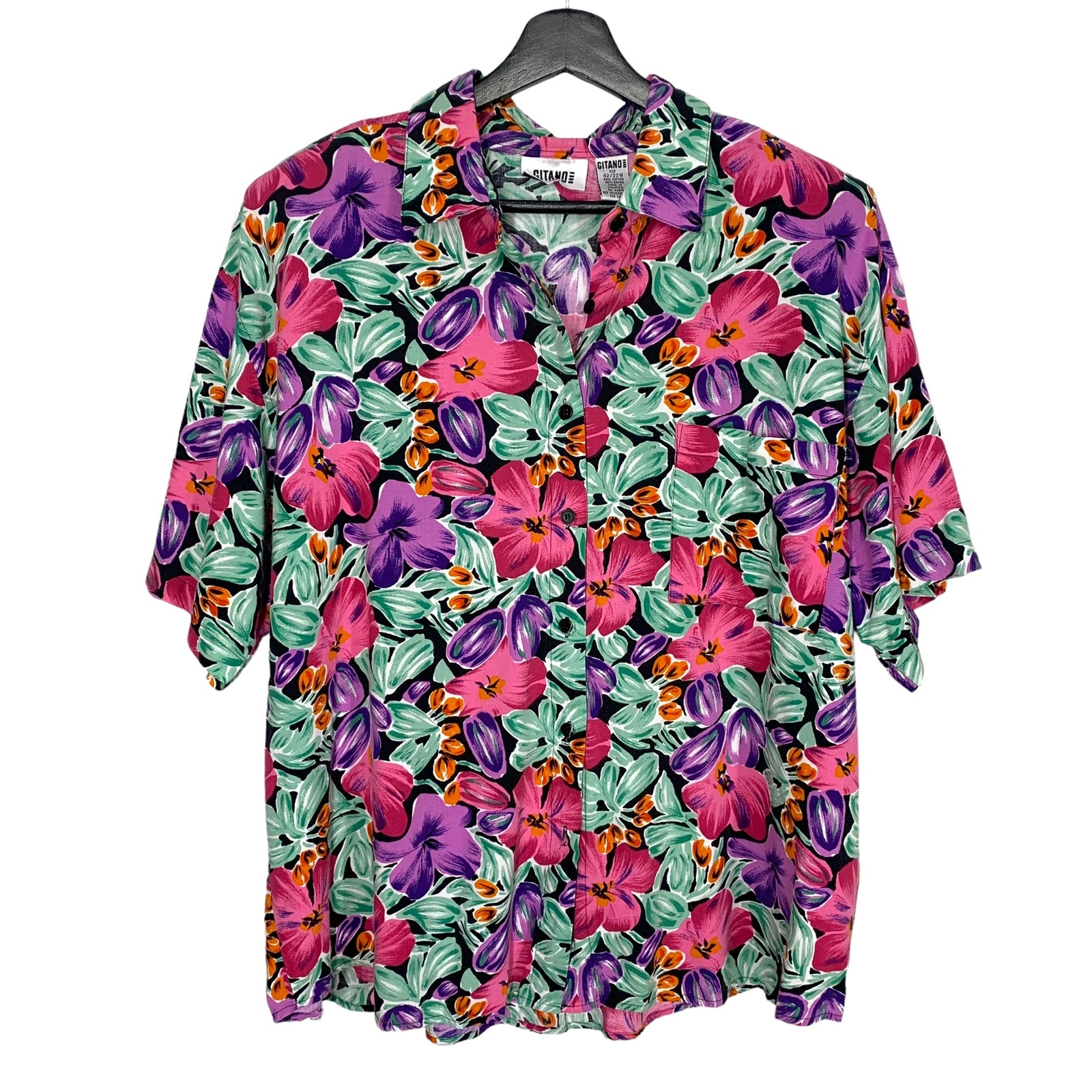 Vintage 90s Multicolor Floral Short Sleeve Button Up Top 22W