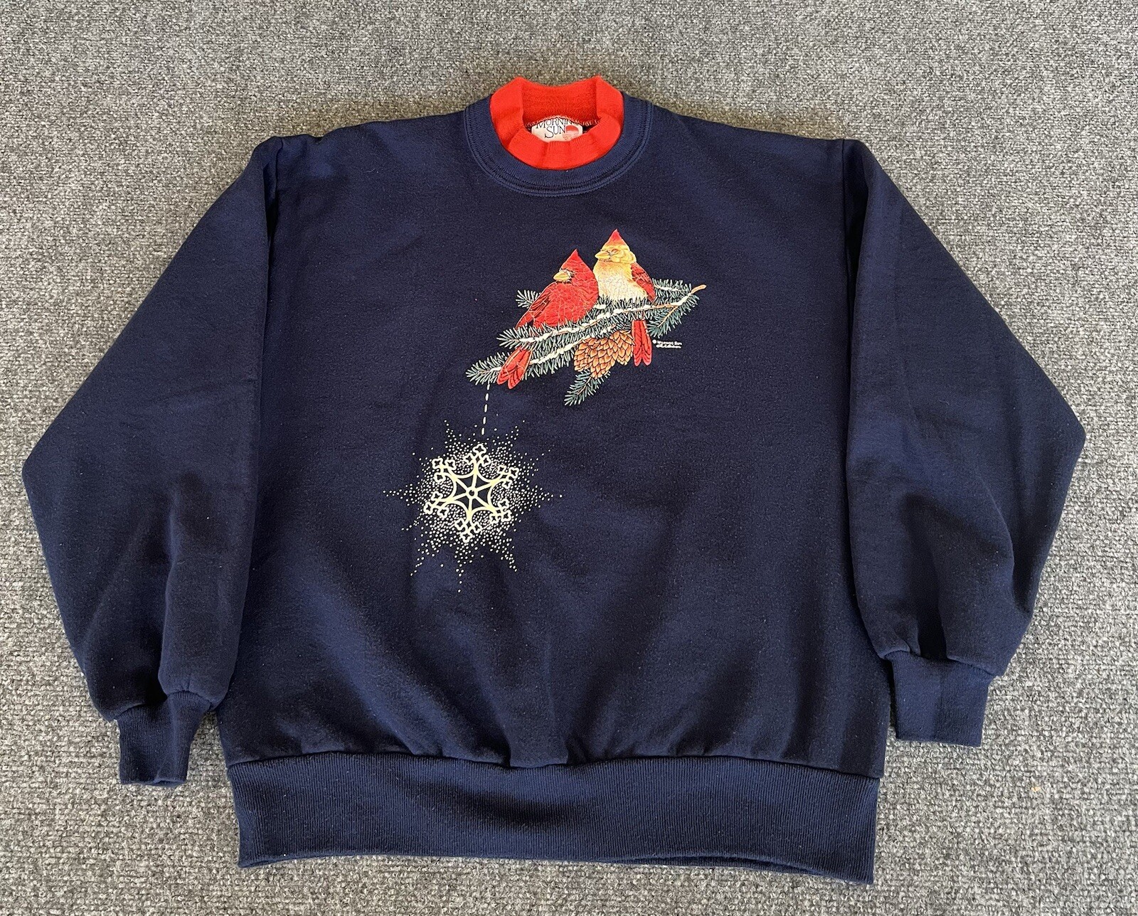 Morning Sun VTG Grandmacore Sweatshirt Blue Cardinals Birds Double Collar Large