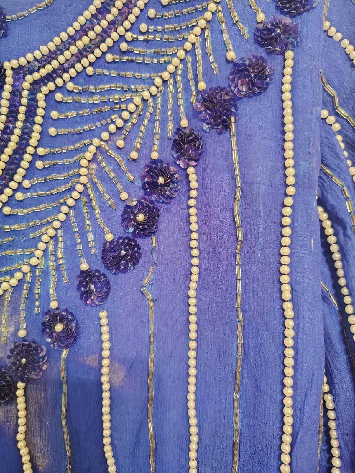 Vintage In Fashions 100% Silk Beaded Sequin Blouse – Royal Blue – Size M