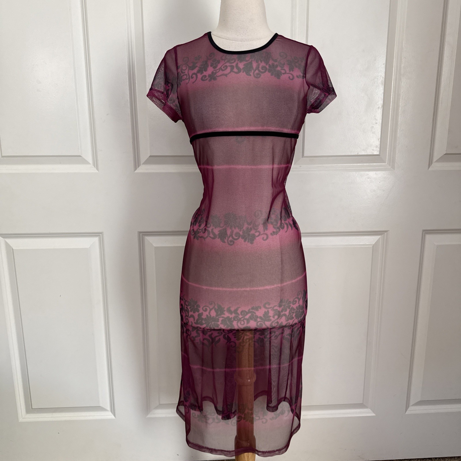 Vintage 90s Amy Byer Mesh Sheer Dress Whimsygoth Midi Sz 16 Short Sleeve Women’s