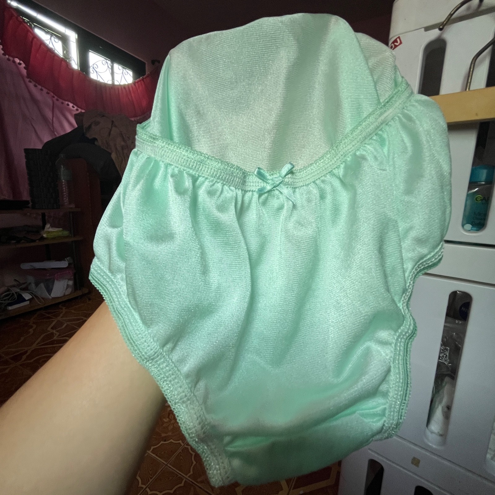 Nylon Feminine Classic Briefs Silk Retro Comfortable Light Green Vintage Panties