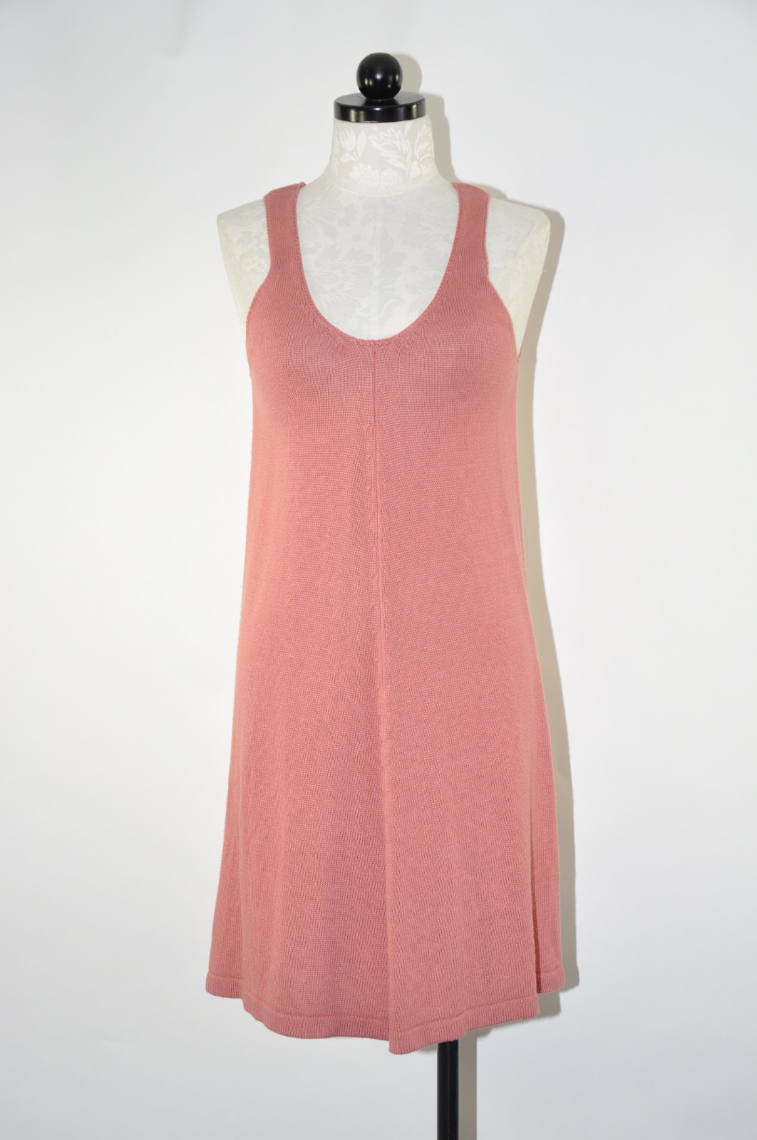 90s Vintage Benetton Salmon Pink Knit Linen Sleeveless Sweater Dress Women S M