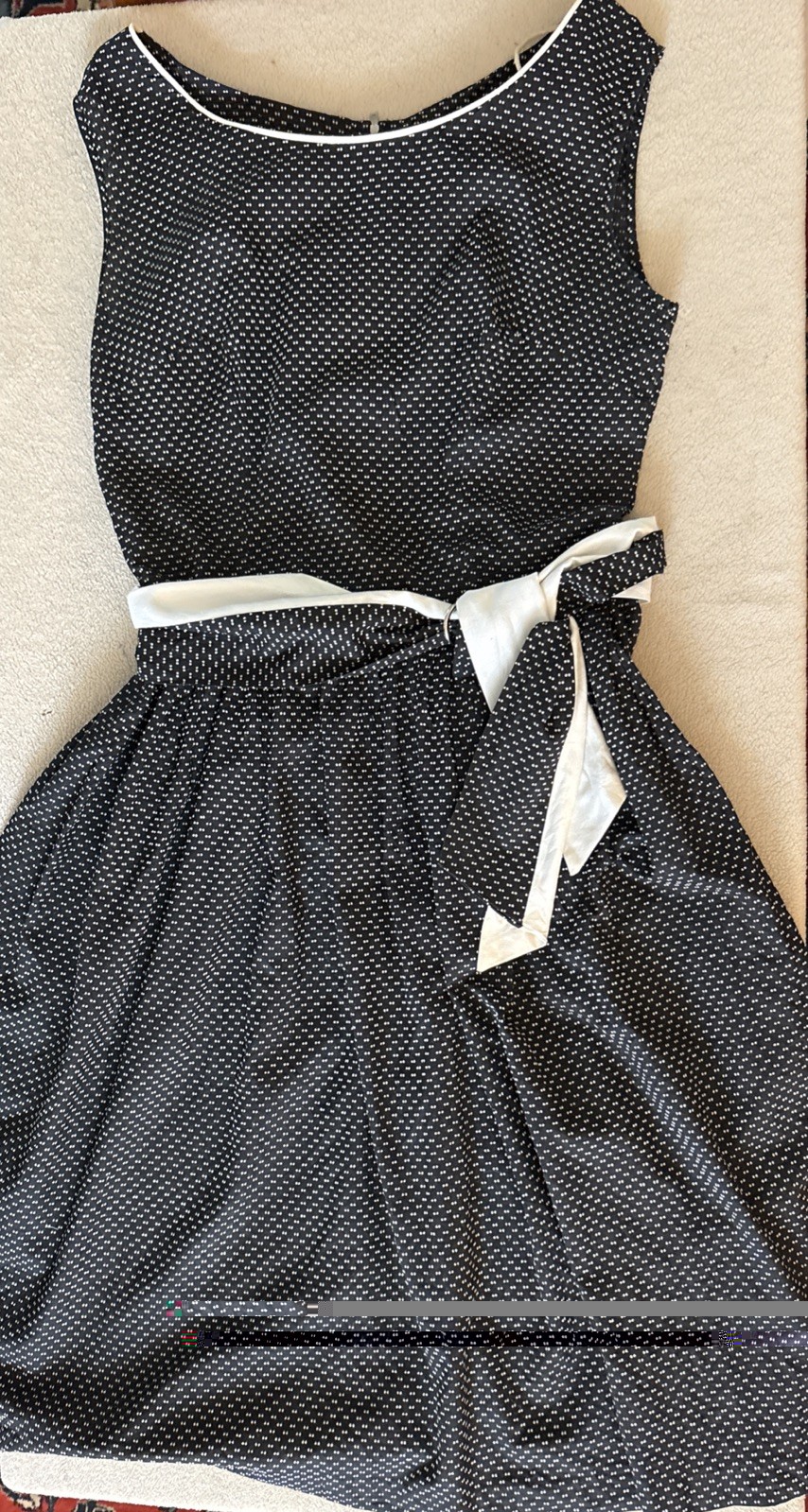 Vintage 1960’s Black & White Sleeveless Fit ‘N Flare Dress w/Sash Belt