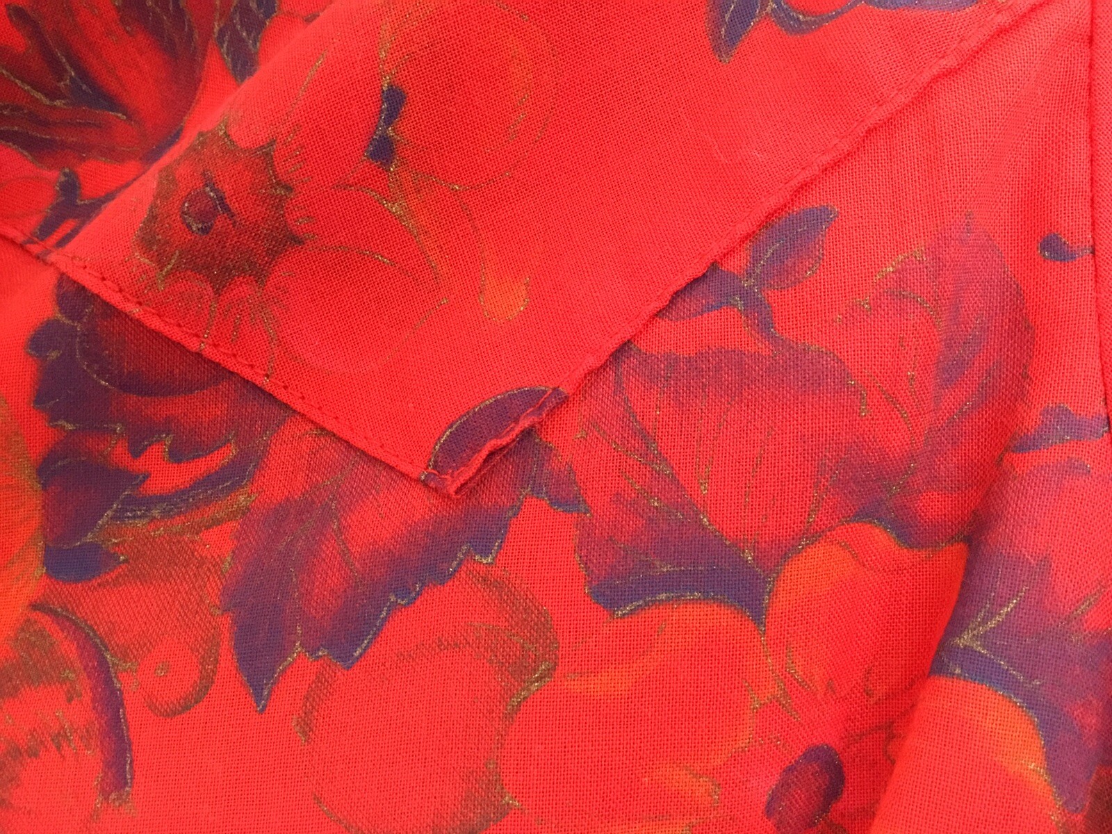 Vintage Lady DJ by Dickson-Jenkins Bright Red Floral Blouse Western Style 1970’s
