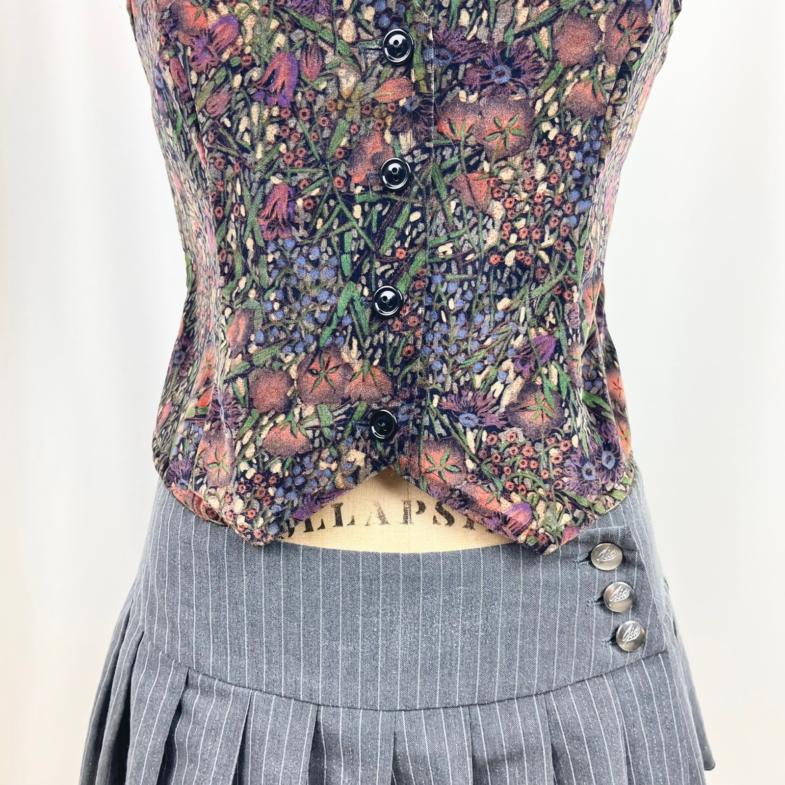 Vintage ILGWU Union Made Velvet Vest Floral Button Down 1970’s Retro Boho Size S