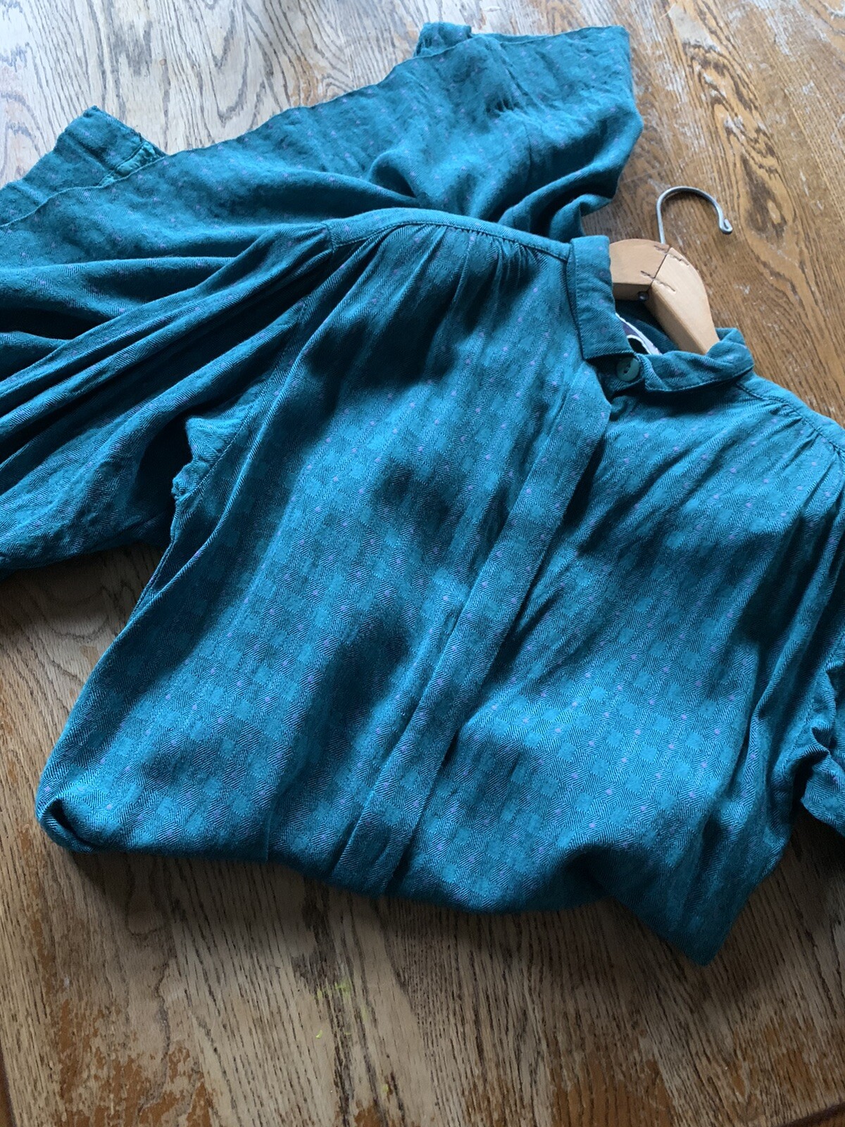 Vintage Young Traditions Sheath Pencil Dress Small ? Teal Plaid Buttons Collar**