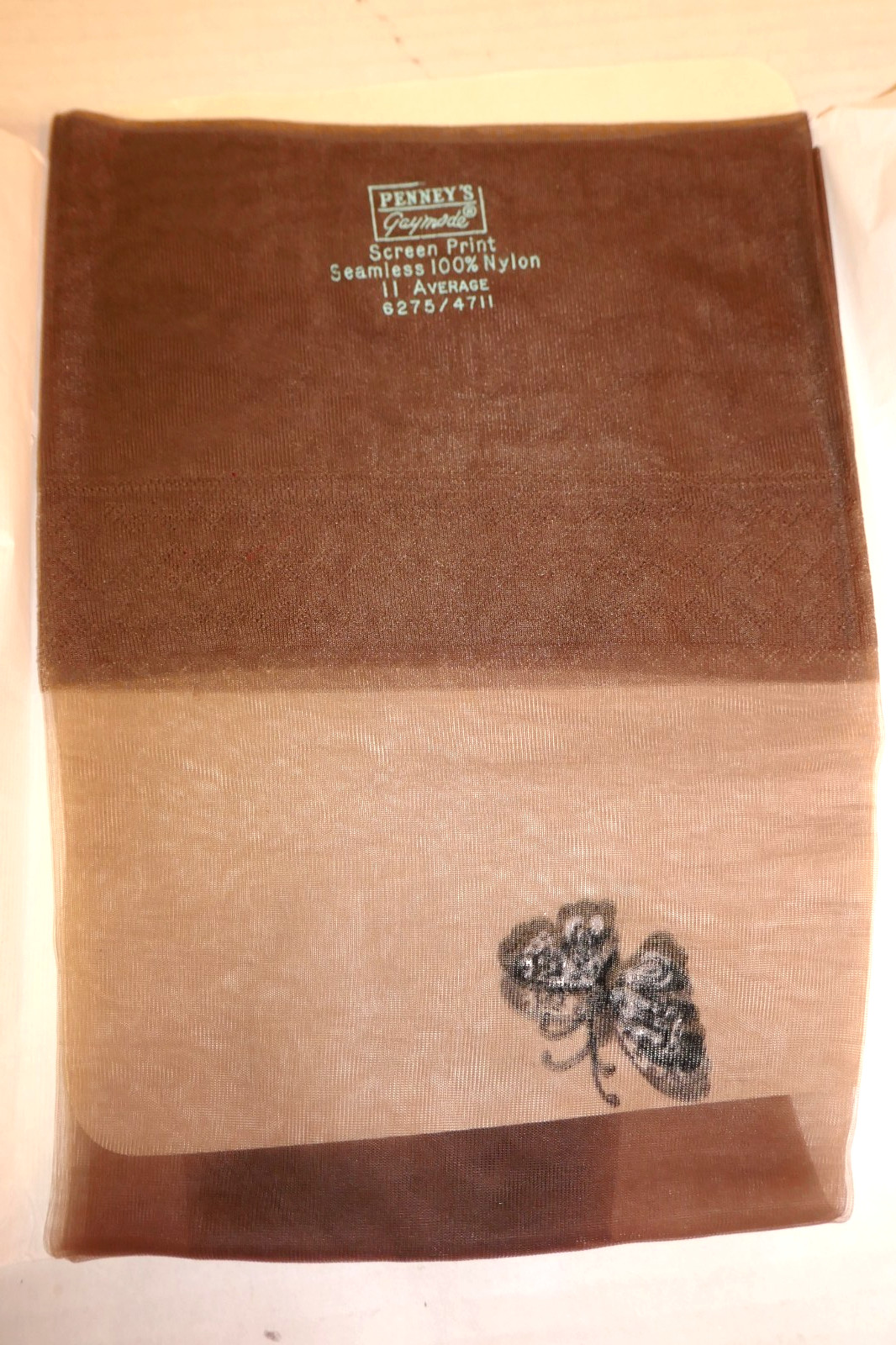 2 Pair Vintage Screen Print Nylon Stockings-Butterfly Print-Penneys Gaymode