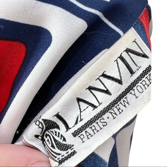 VINTAGE 70’s LANVIN Paris Red White & Blue Long sleeve Shirt Dress Sz 10 w/Belt