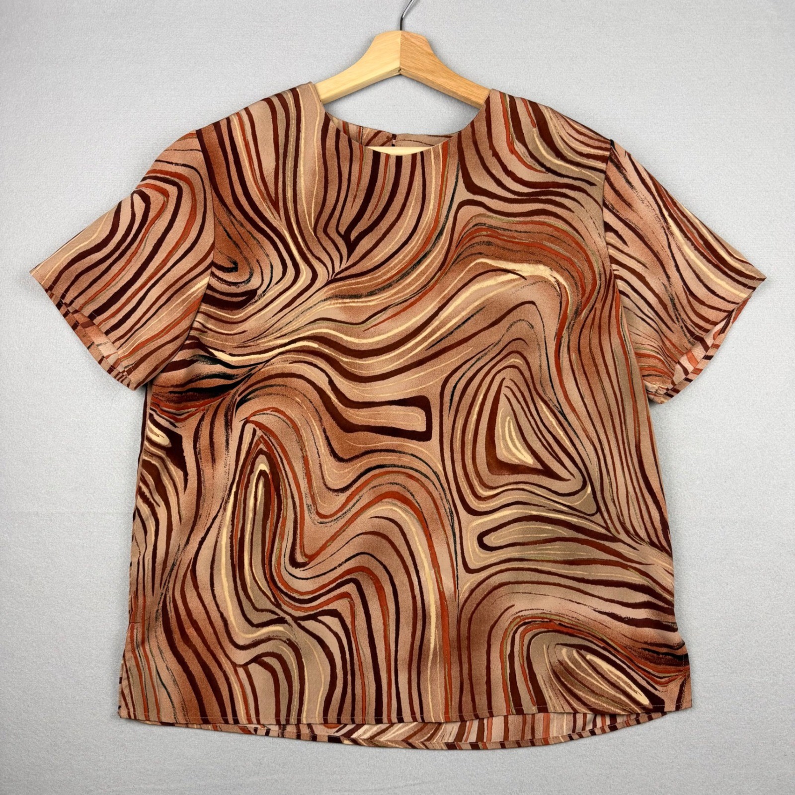 Vintage 90s Maggie Sweet Womens Large Brown Abstract Swirl Finger Prints Blouse