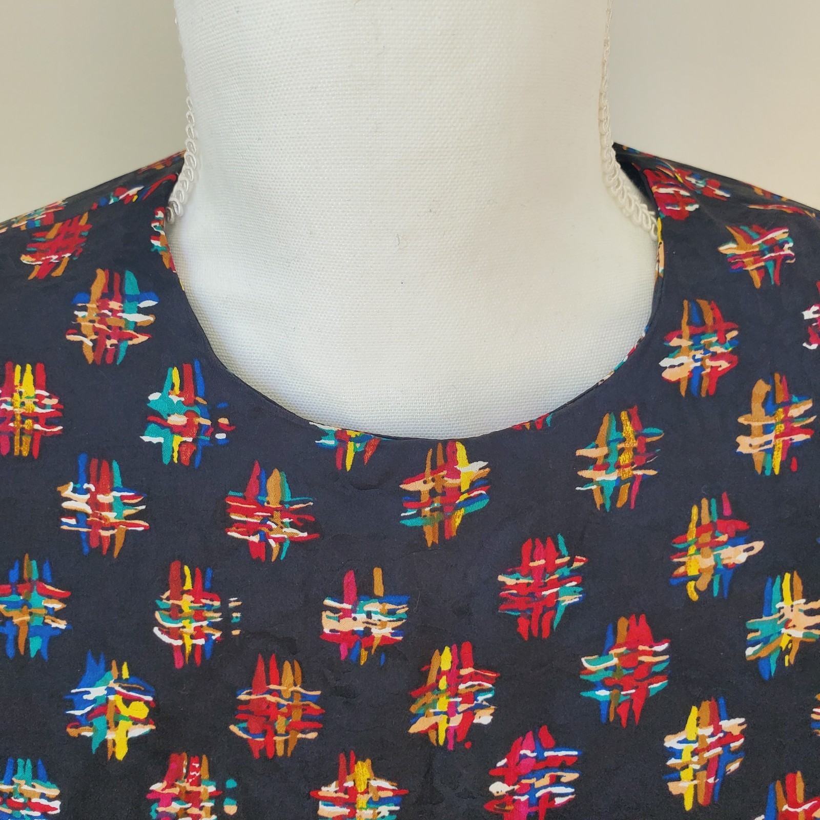 NEW Vintage 80’s Ann May 100% Silk Abstract Geo Art deco Retro Blouse Top XS