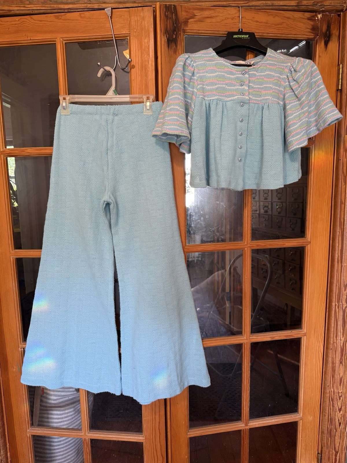 1960s Dale of California Angel Wing Crop Baby Doll Elephant Bell Bottom Pant Set