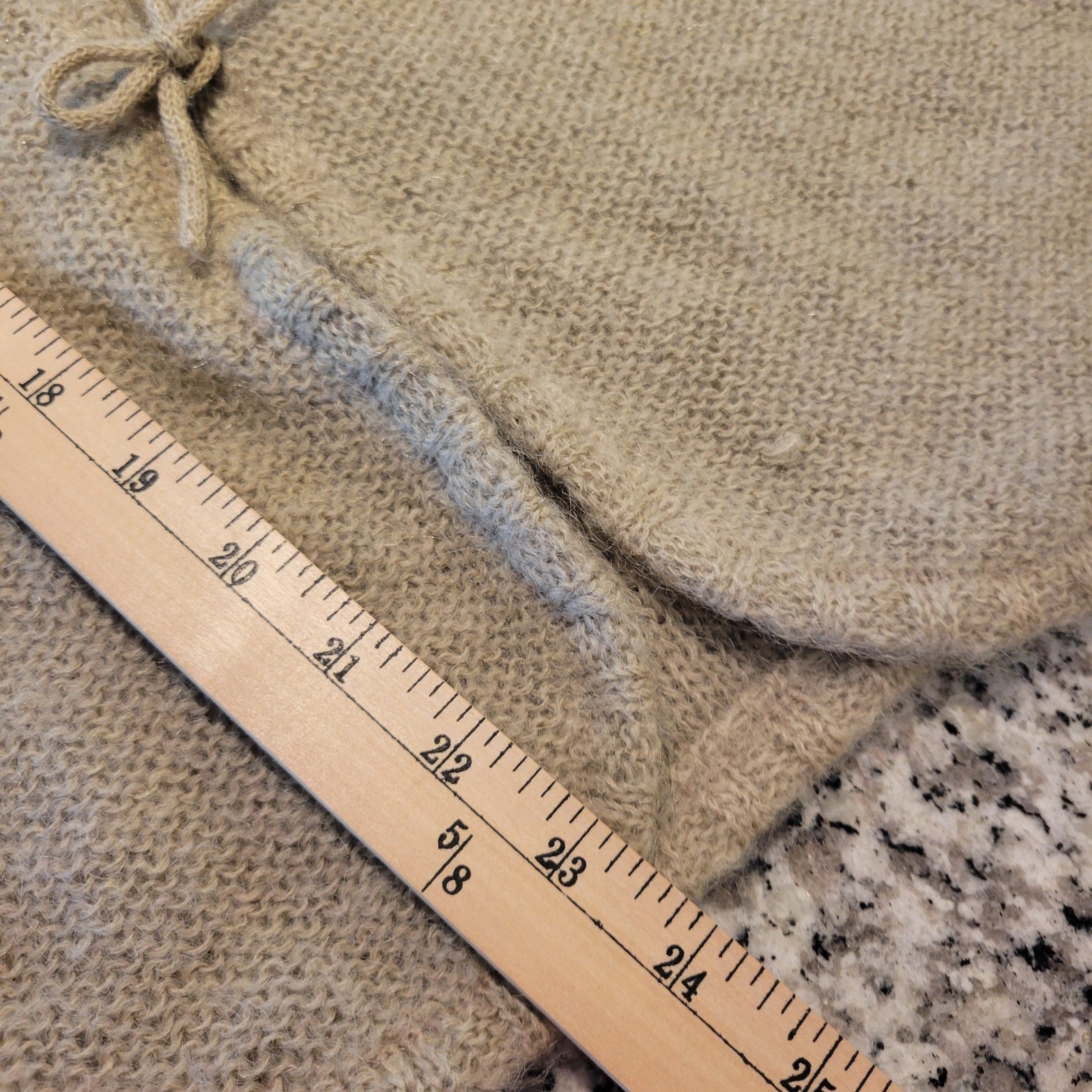 Hathaway Patch Vintage Mohair Wool Blend Tie Front Cardigan Beige Womens Large