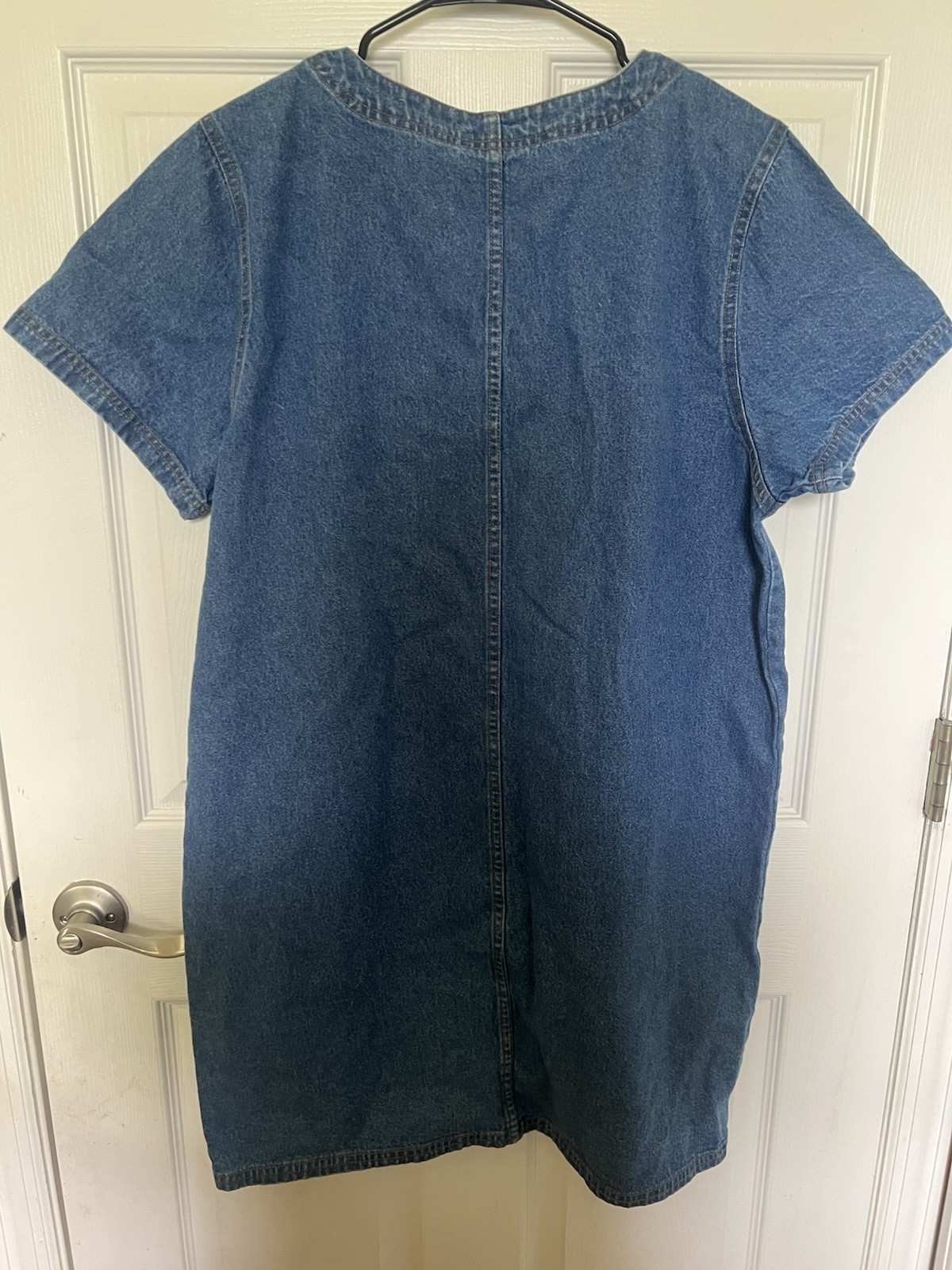 Vintage Erika & Co Denim Jean Button Front Dress Short Sleeve Pockets Womens XL