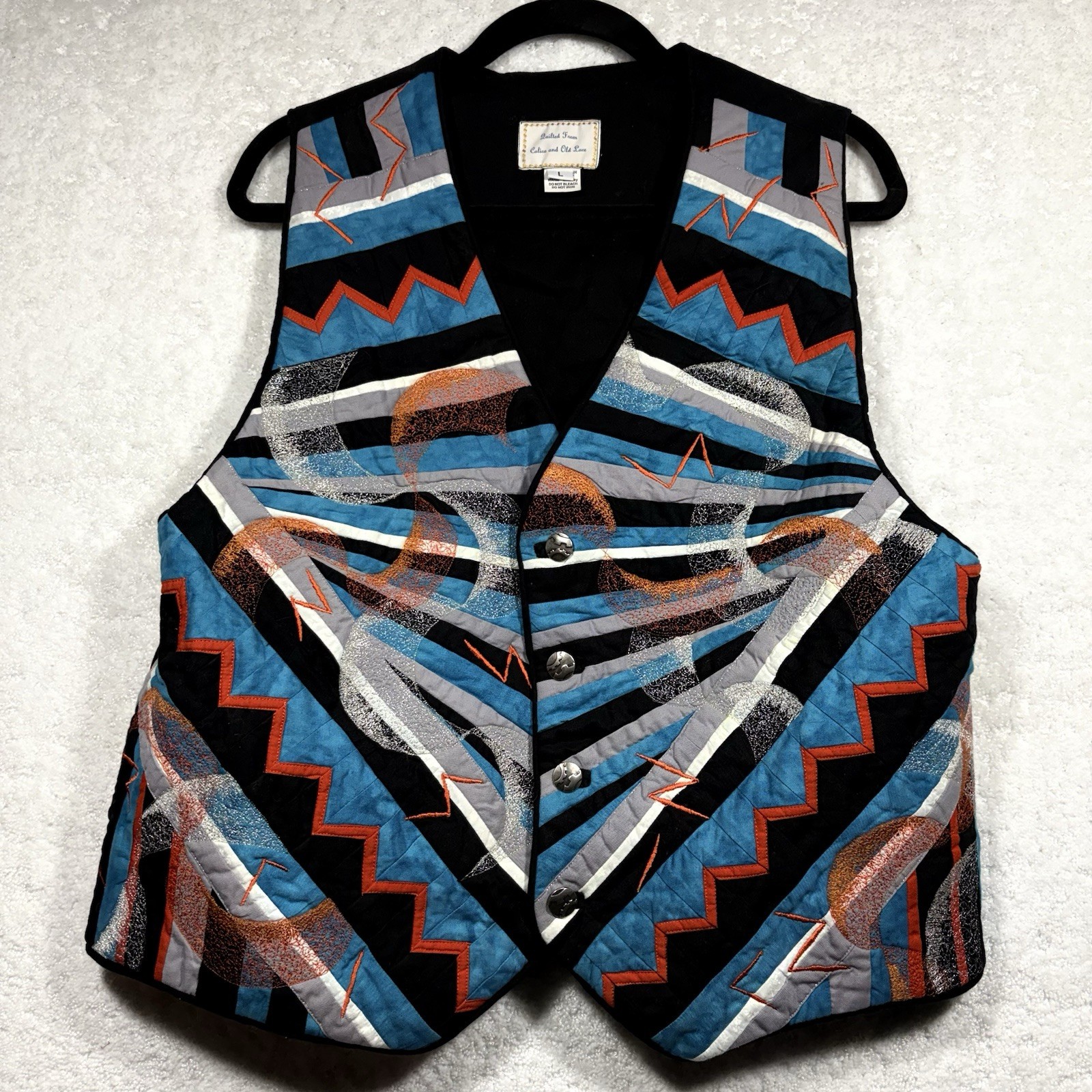 Vintage Handmade Quilted Patchwork Vest Womens L Boho 90s Artisan Calico OldLace