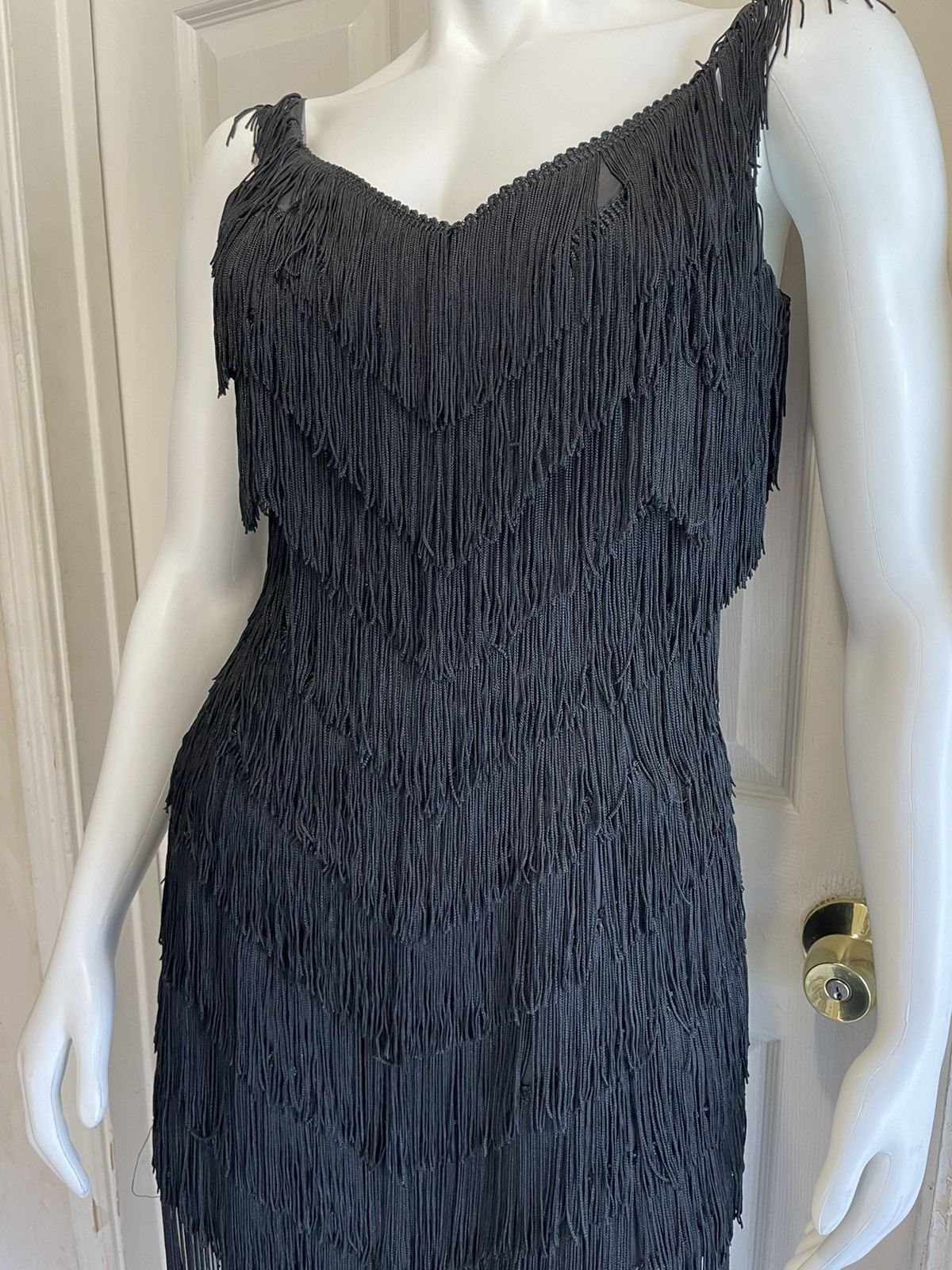 Vintage 80s TD4 by Electra Fringed Flapper Black Classic Dress Size 3/4 8